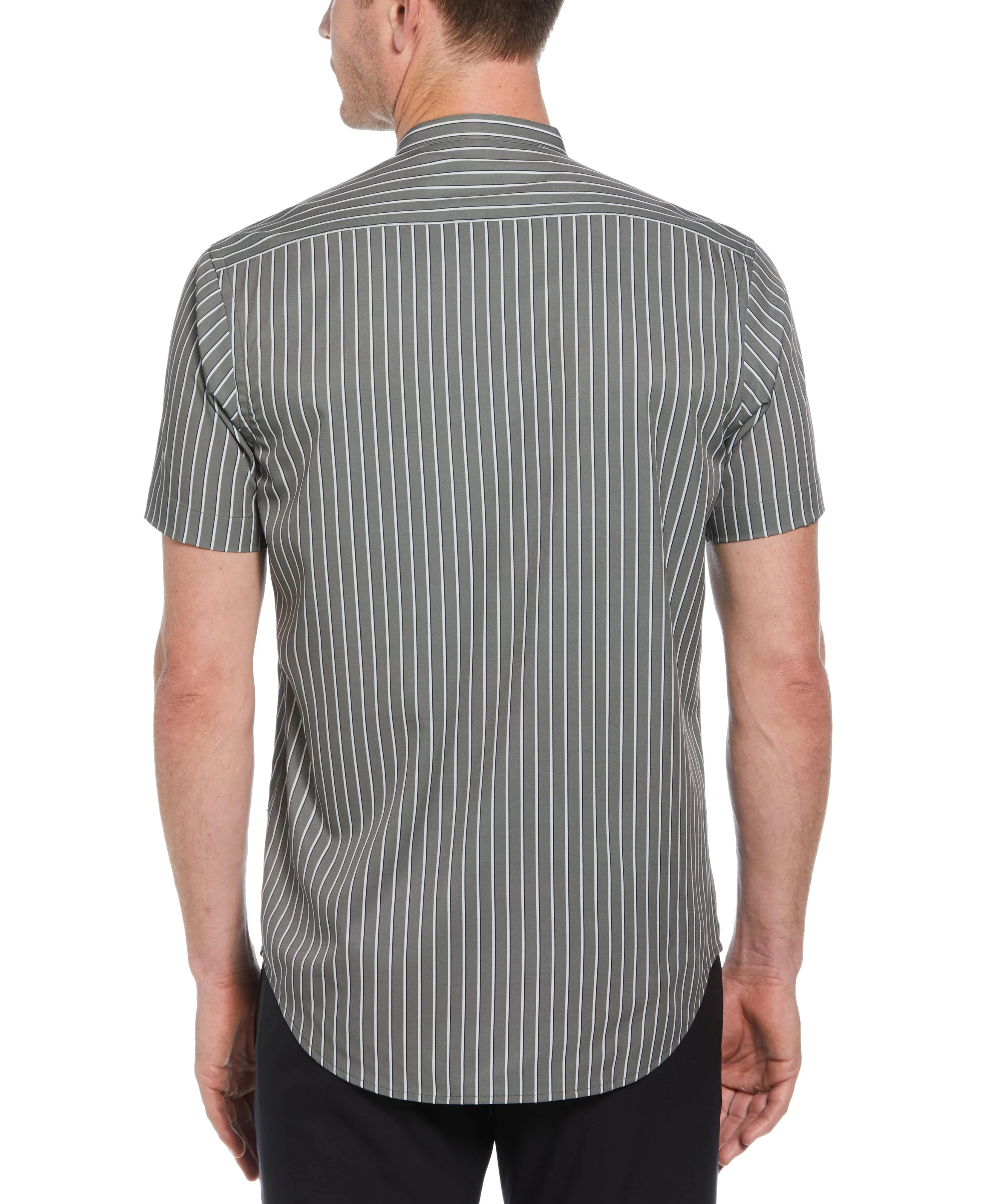 Slim Fit Band Collar Tri-Stripe Shirt - Image 2
