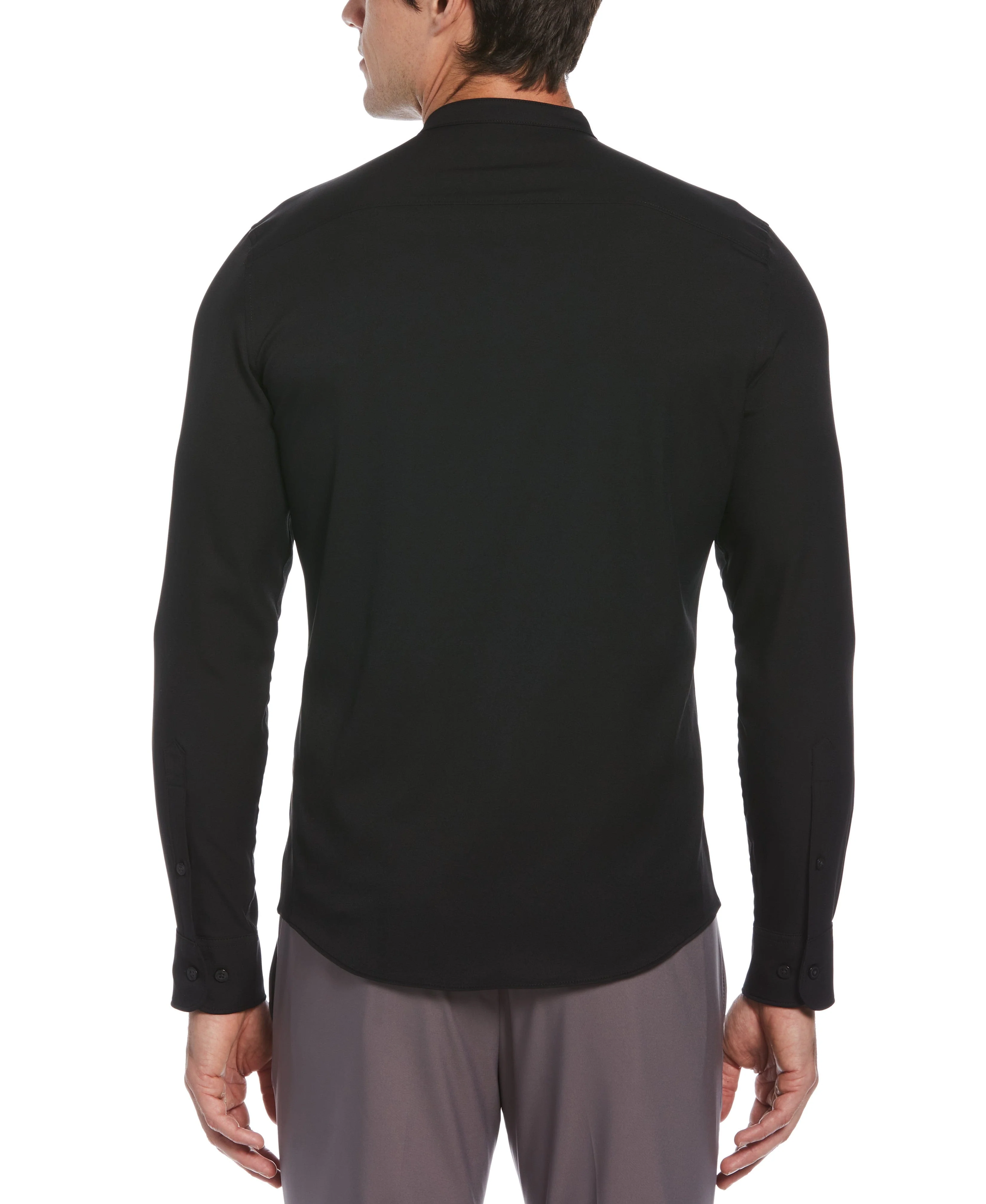 Big & Tall Untucked Total Stretch Banded Collar Shirt - Black - Image 2