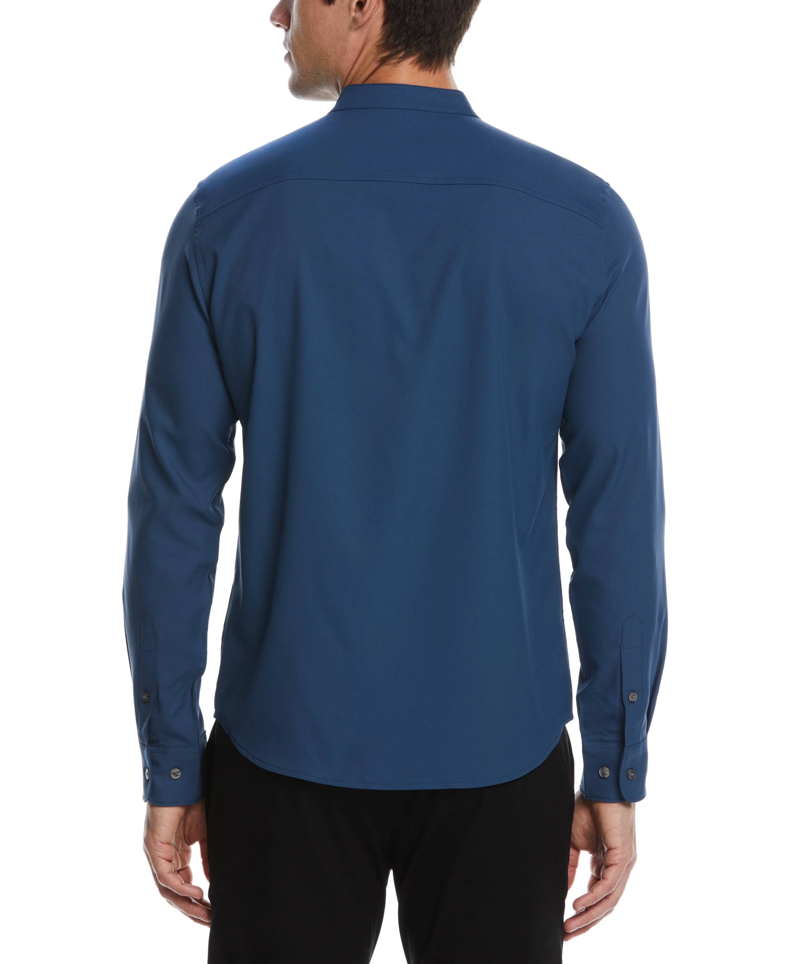 Big & Tall Untucked Total Stretch Banded Collar Shirt - Blue - Image 2