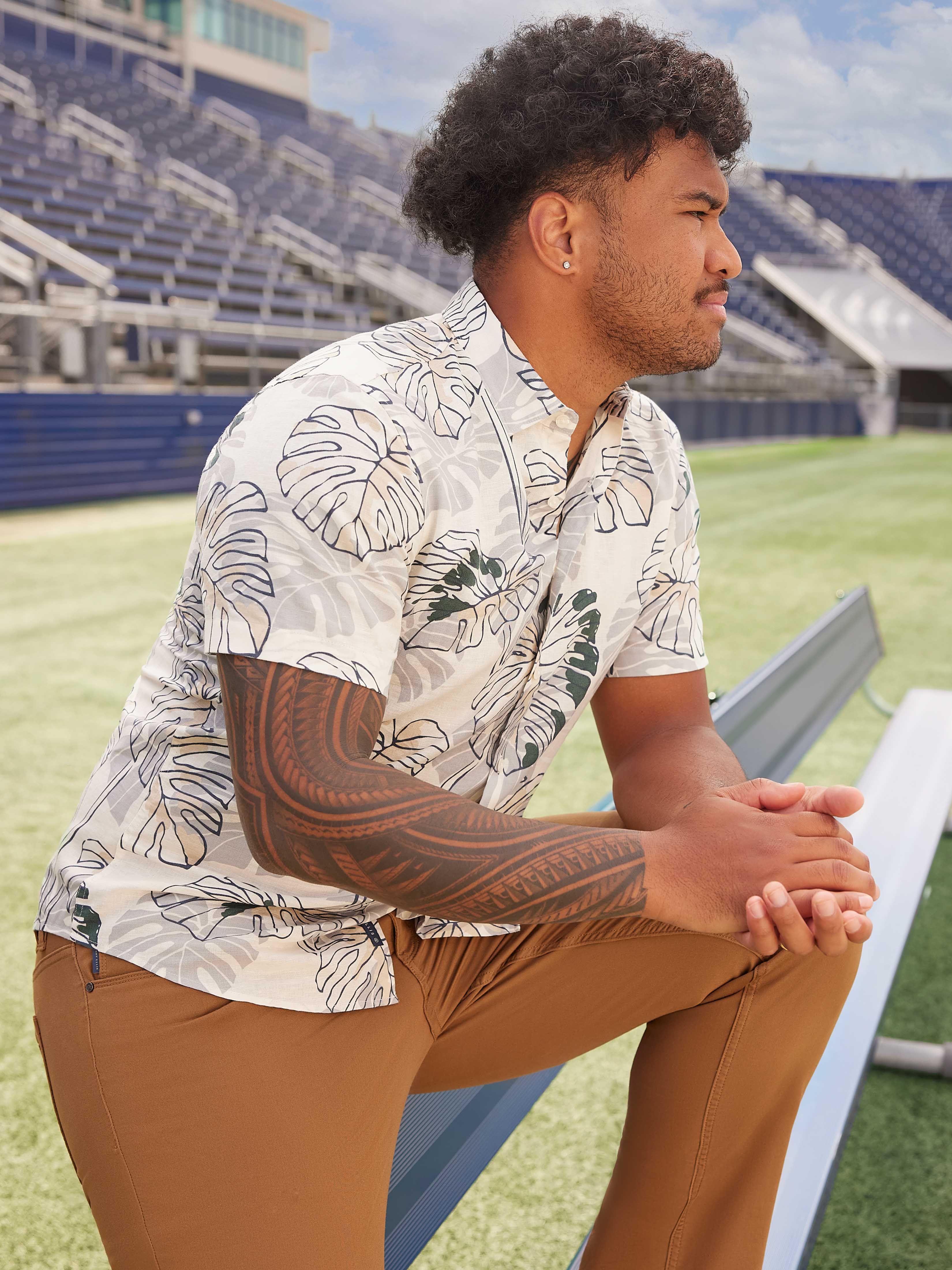 Tua X Perry Ellis Collaboration Bold Leaf Linen Blend Print Shirt - Image 4