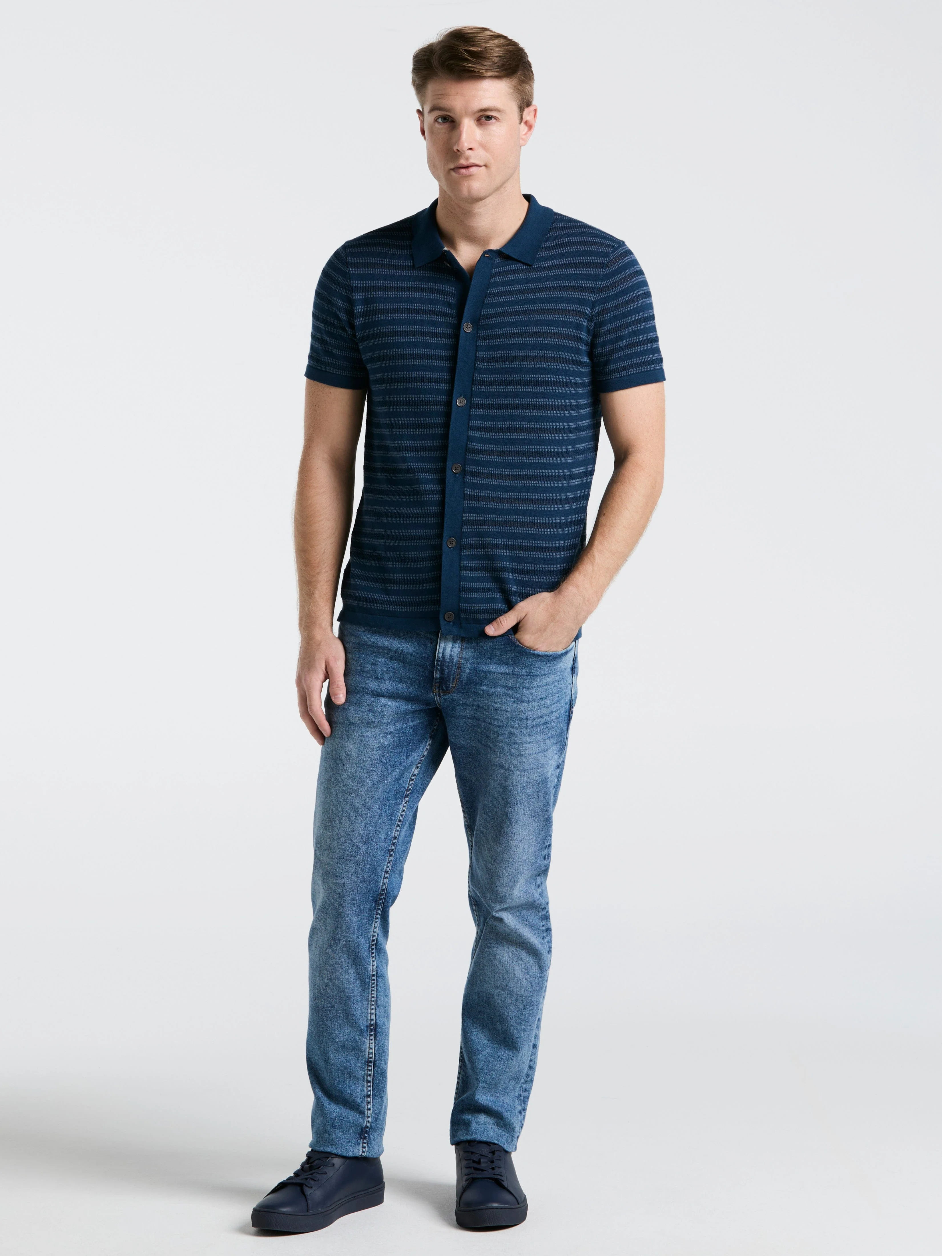 Button-Front Striped Polo Sweater - Image 4