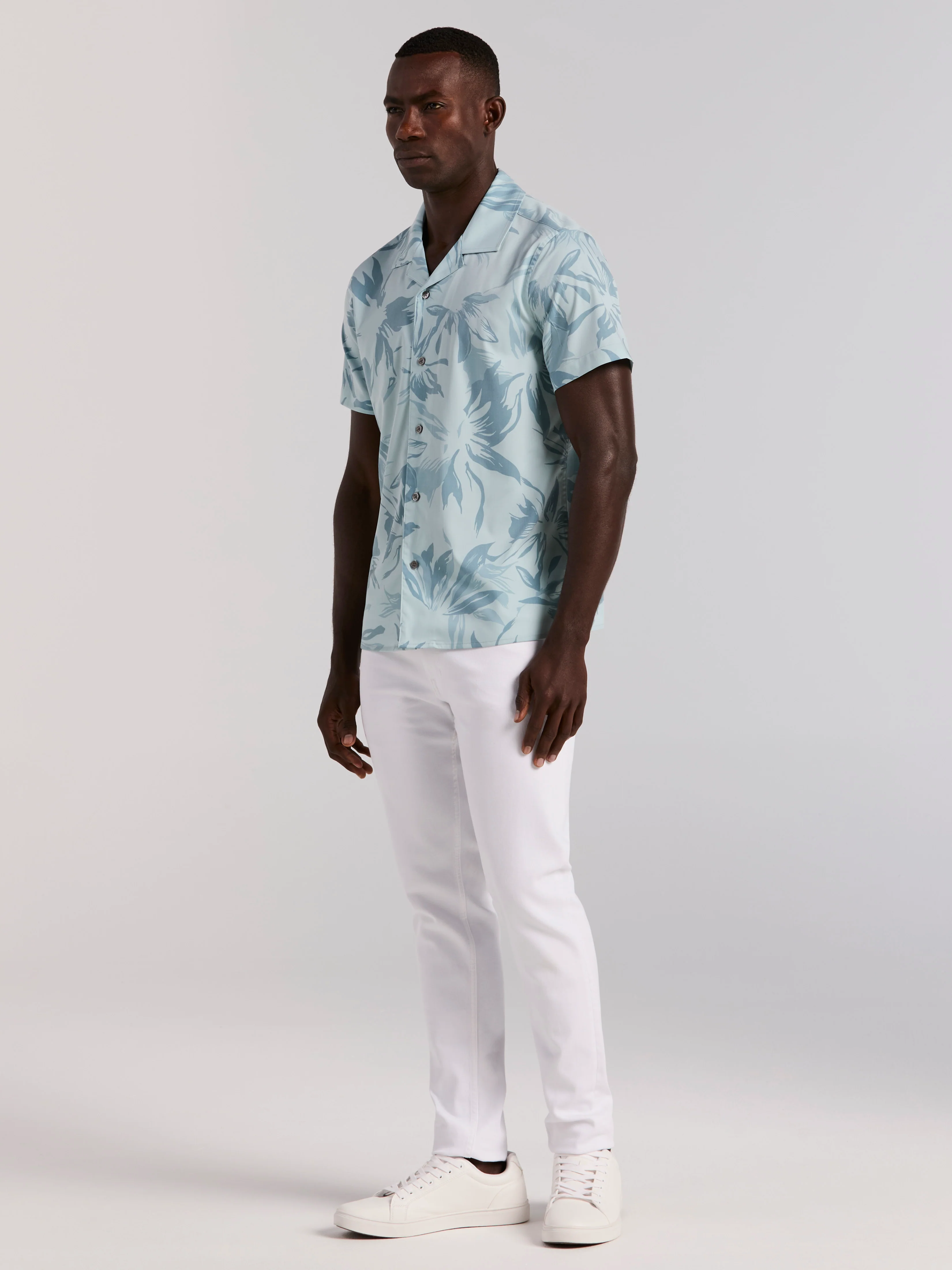 Camp Collar Floral Print Soft Touch Shirt - Image 5