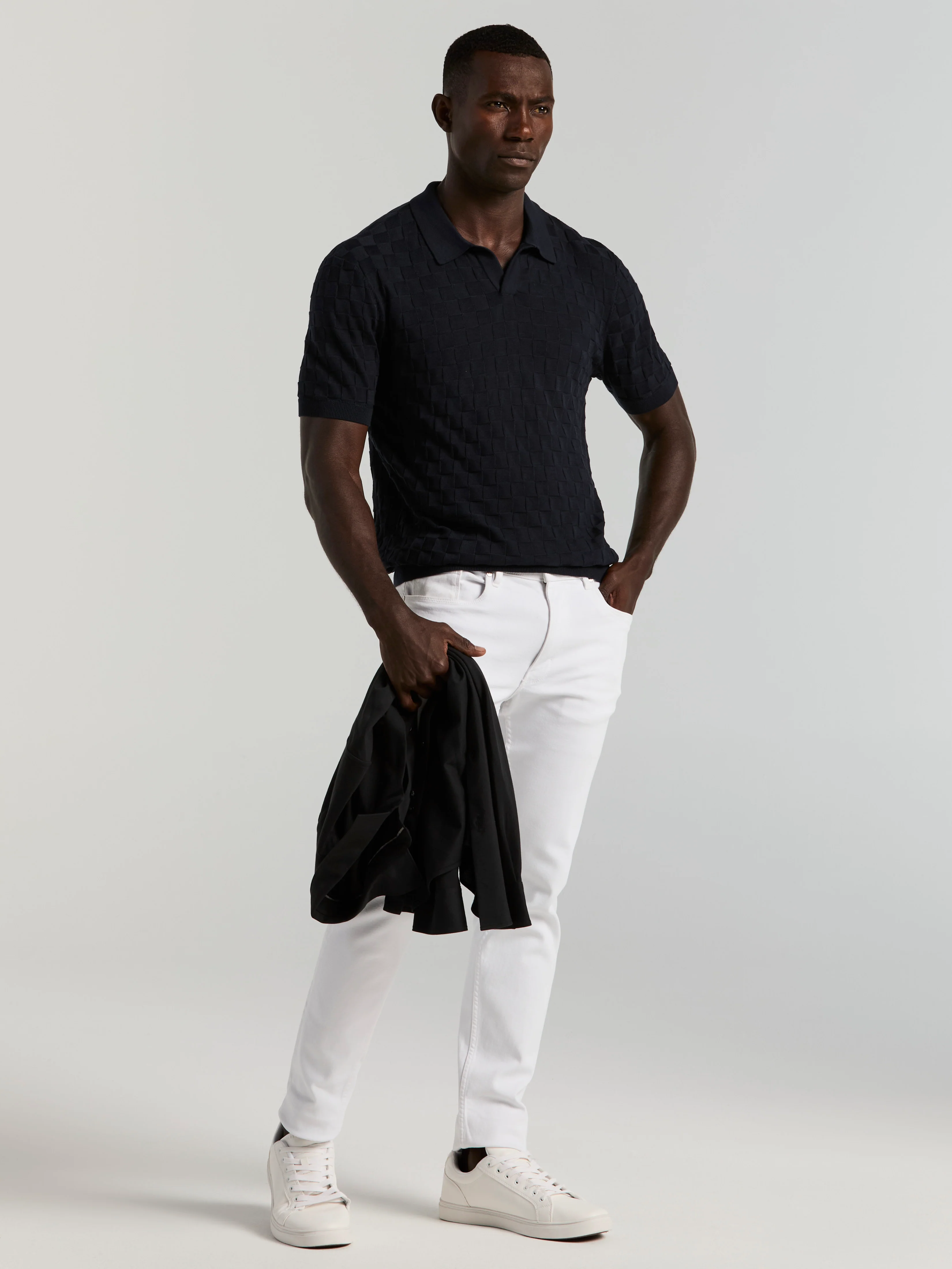 Square Pattern Open Collar Polo - Image 10
