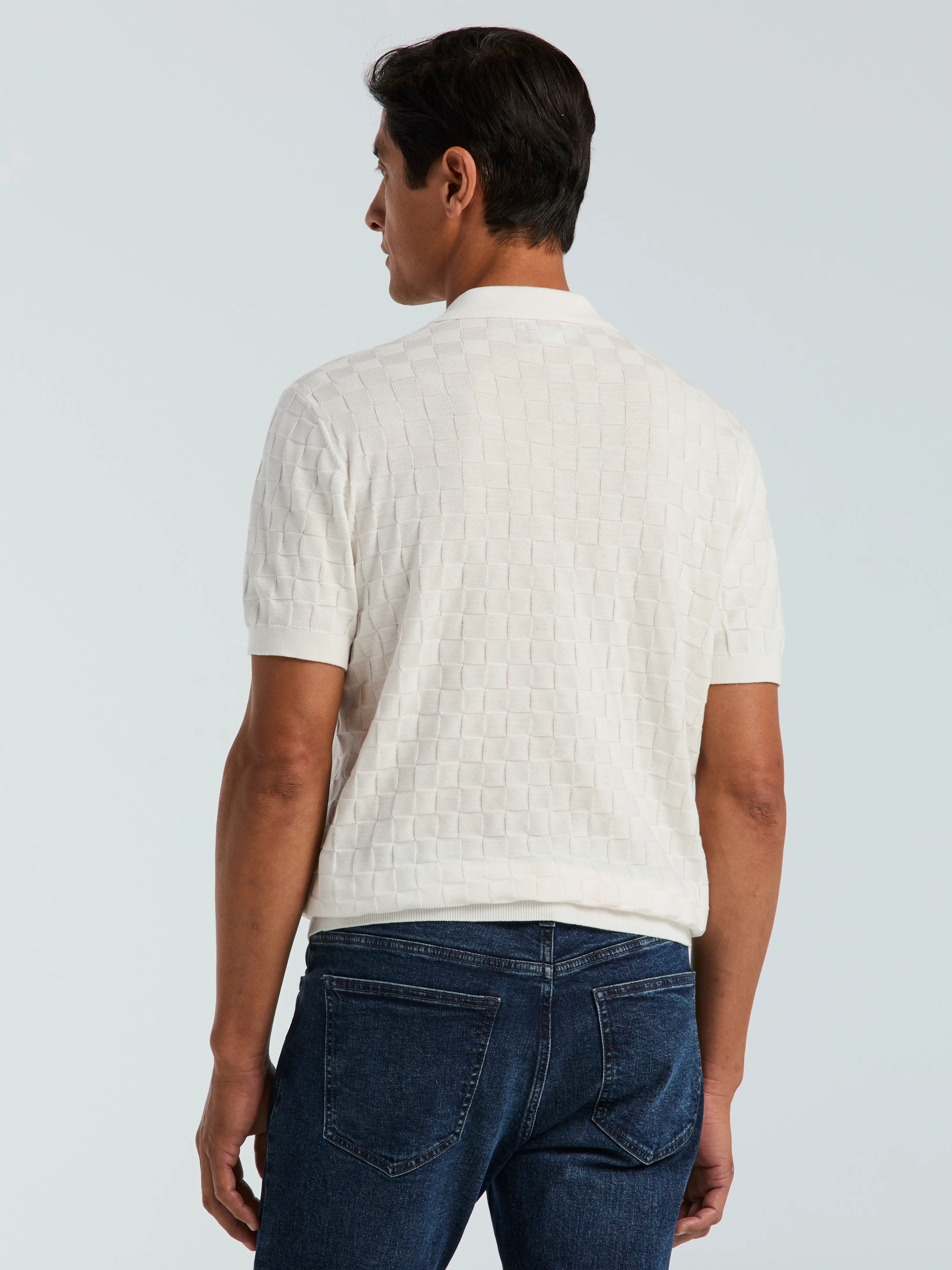 Square Pattern Open Collar Polo - Image 4
