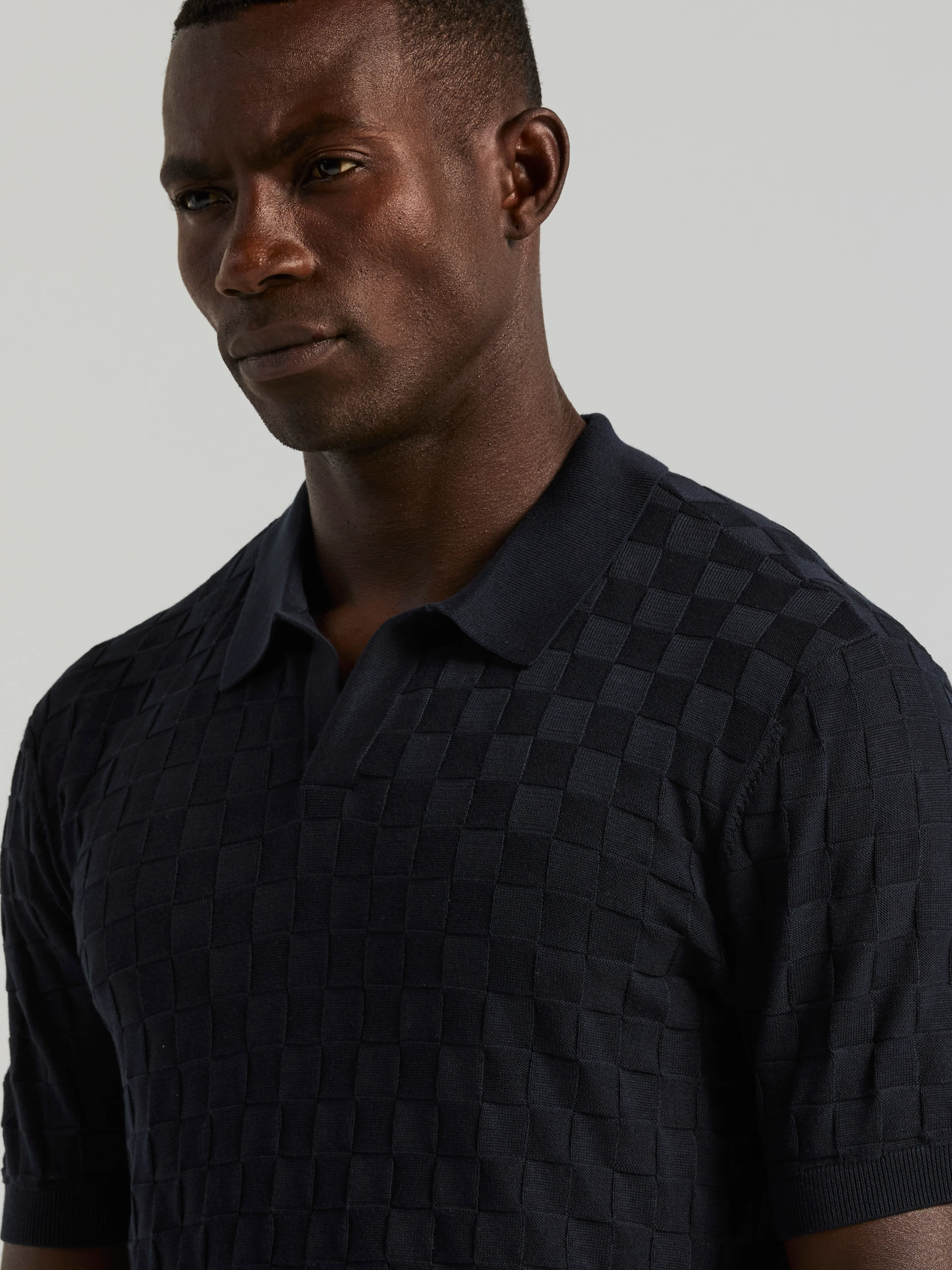 Square Pattern Open Collar Polo - Image 7