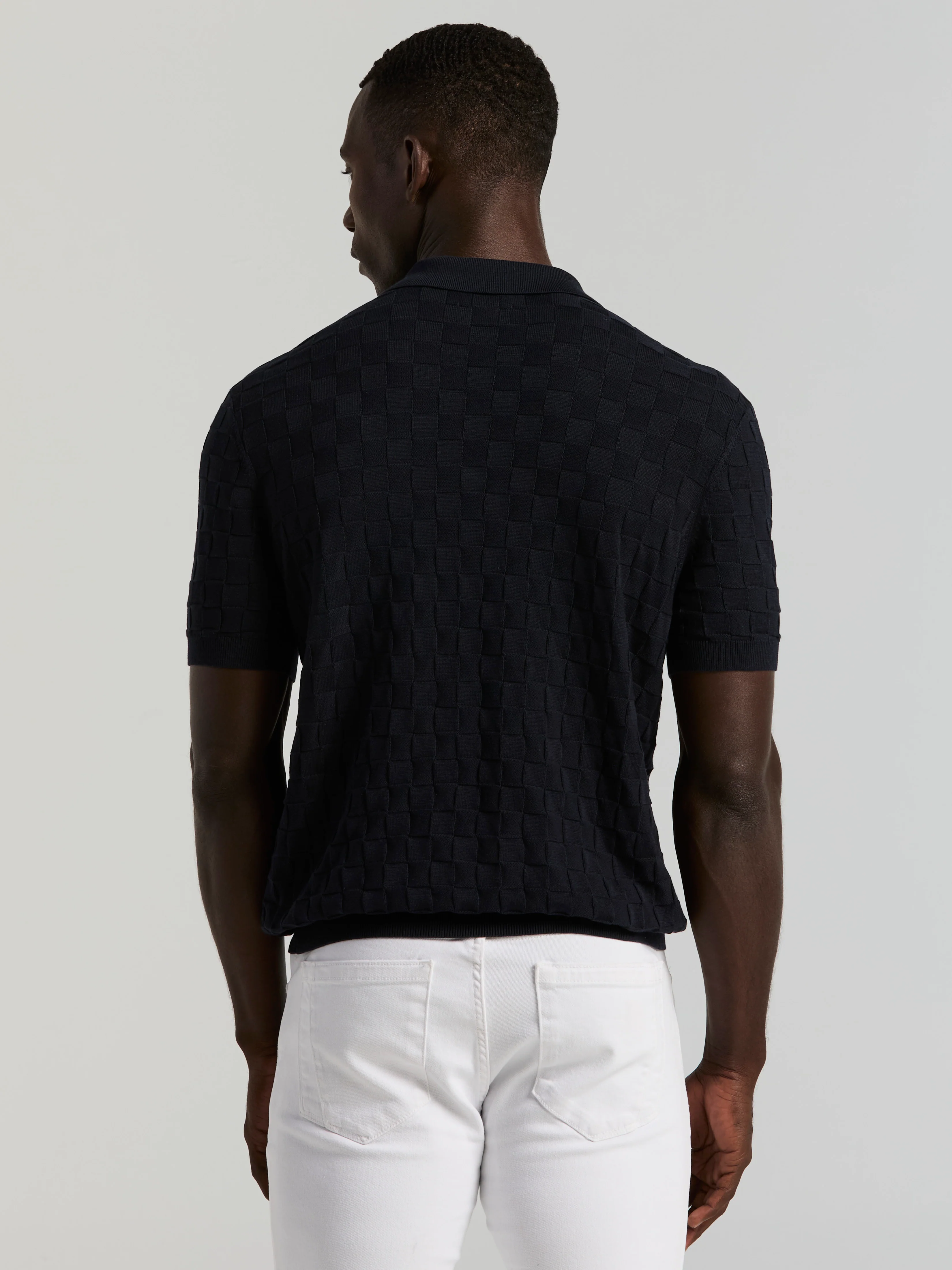 Square Pattern Open Collar Polo - Image 8
