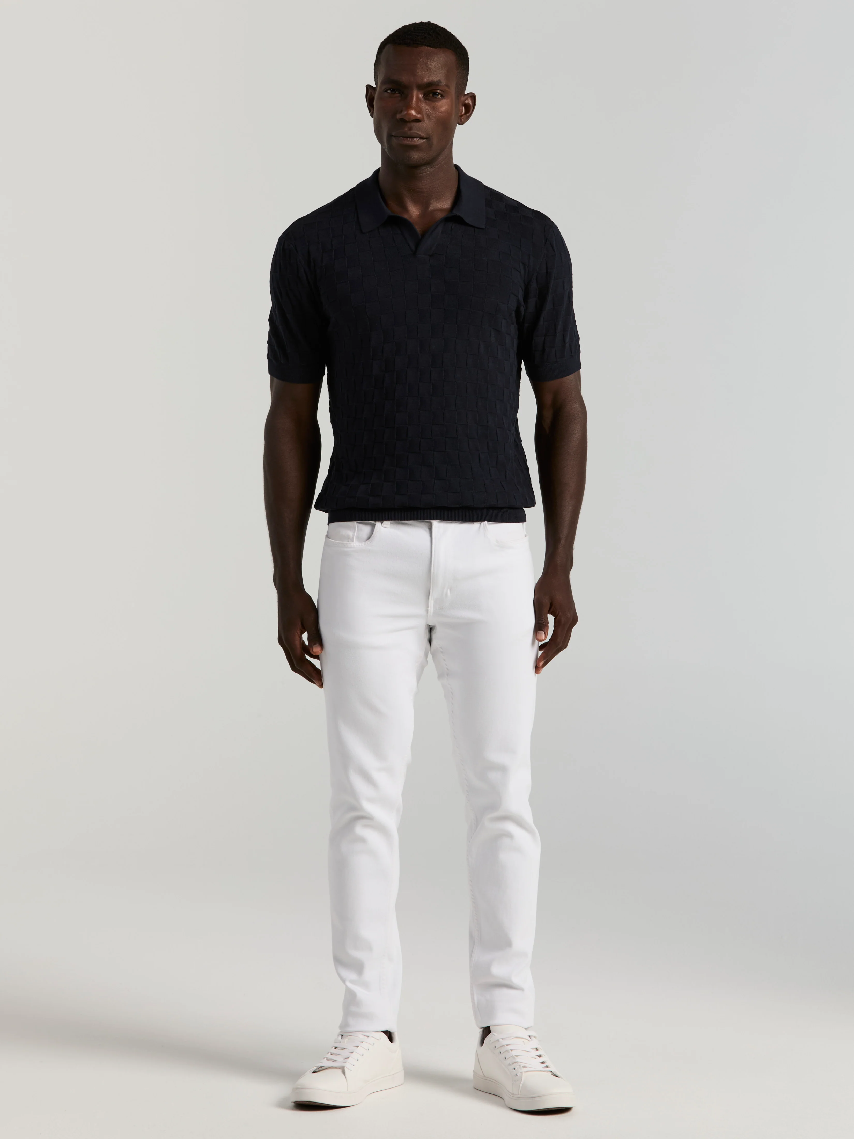 Square Pattern Open Collar Polo - Image 9