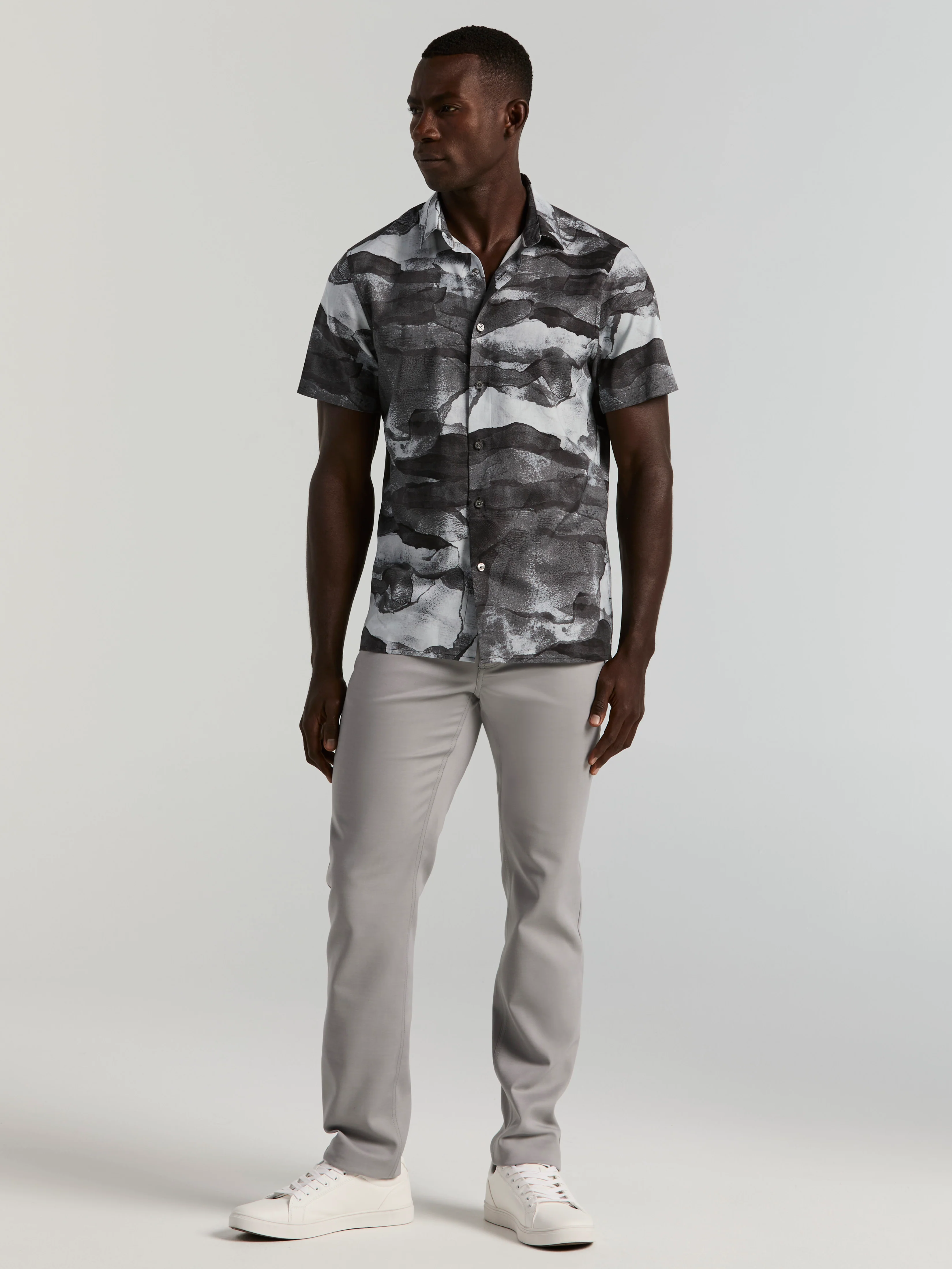 Cotton Abstract Wave Print Shirt - Image 4