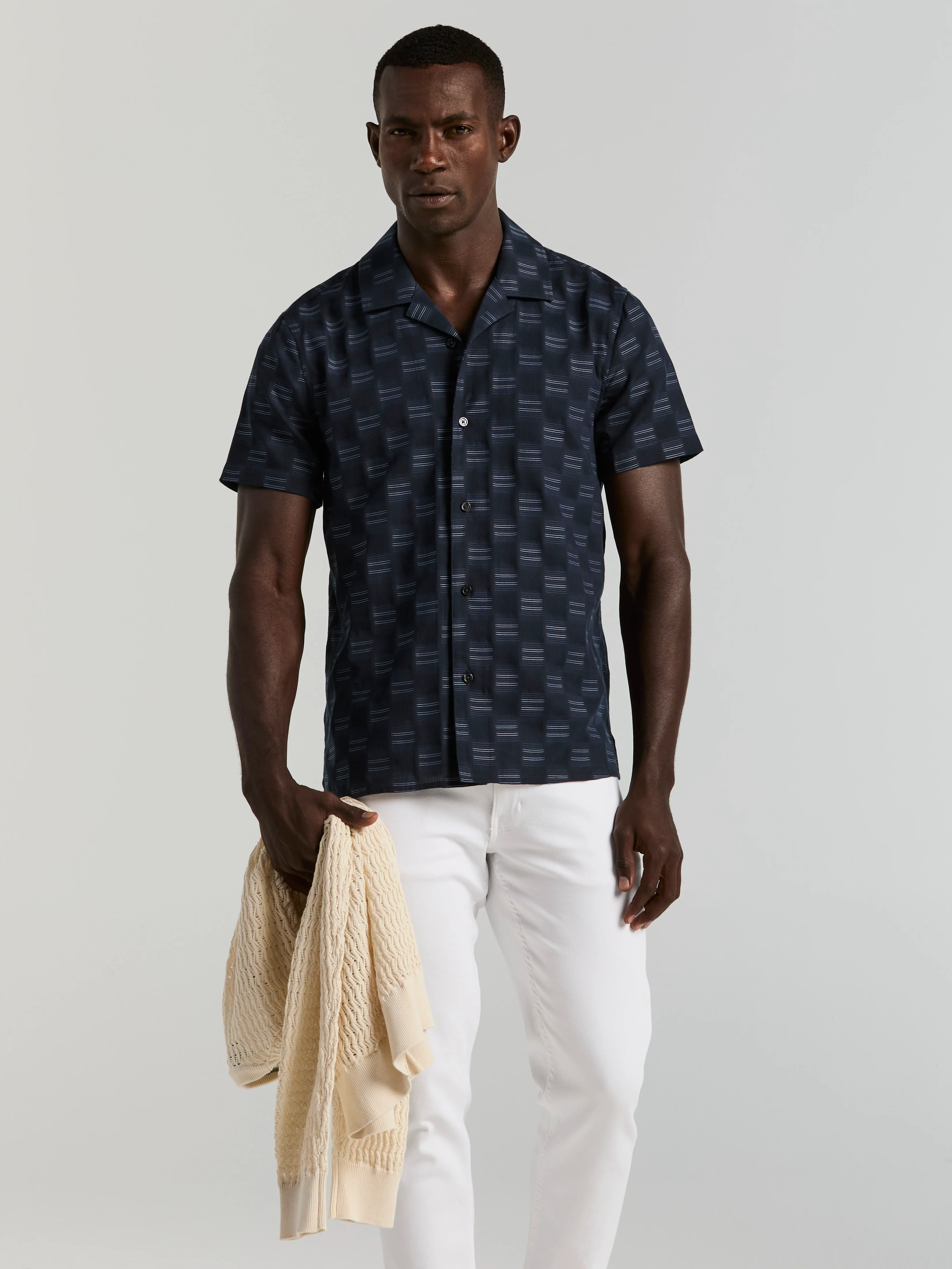 Cotton Clipped Dobby Camp Collar Shirt - Image 5