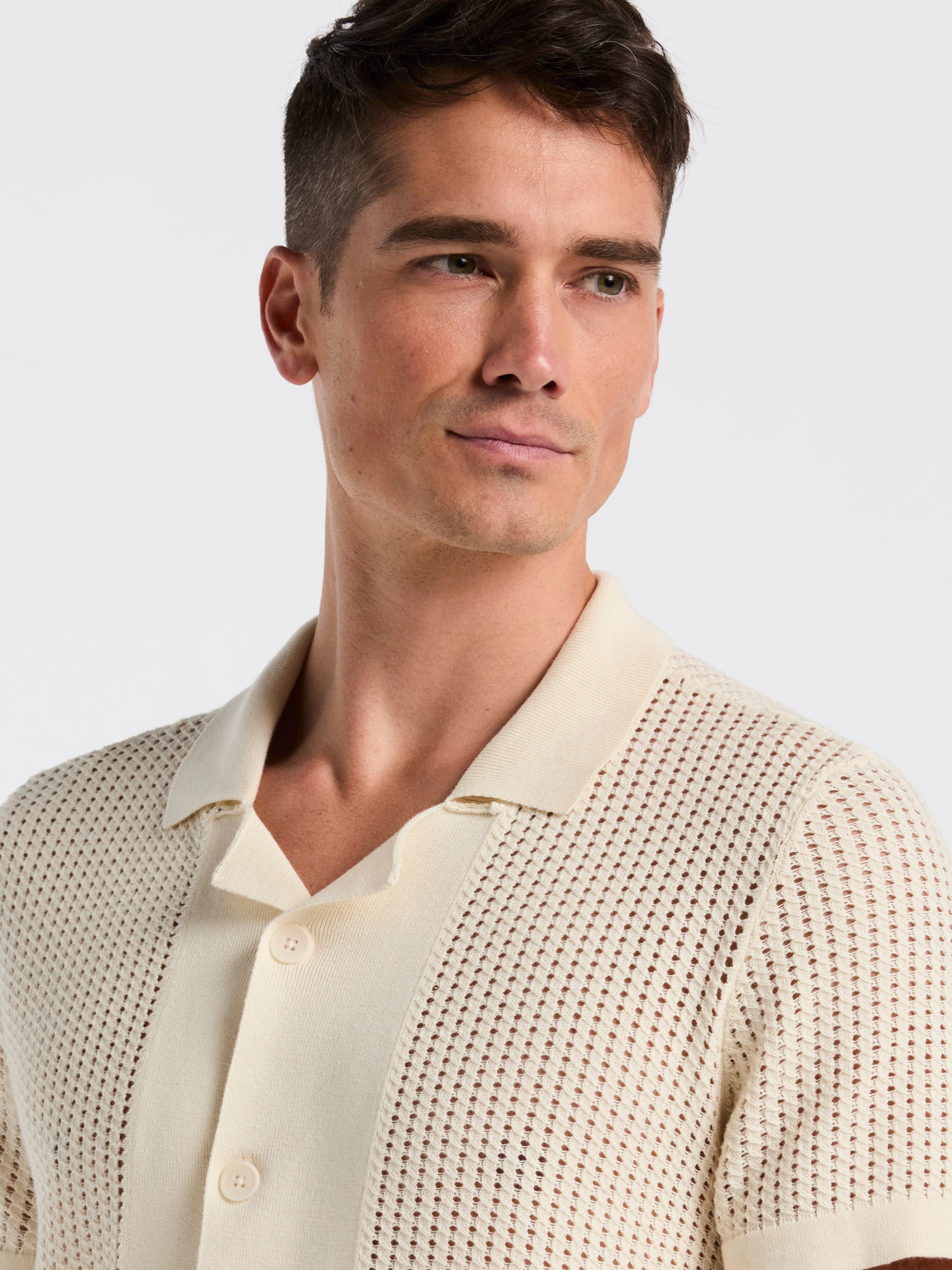 Cotton Jacquard Open Stitch Button Front Sweater - Image 8