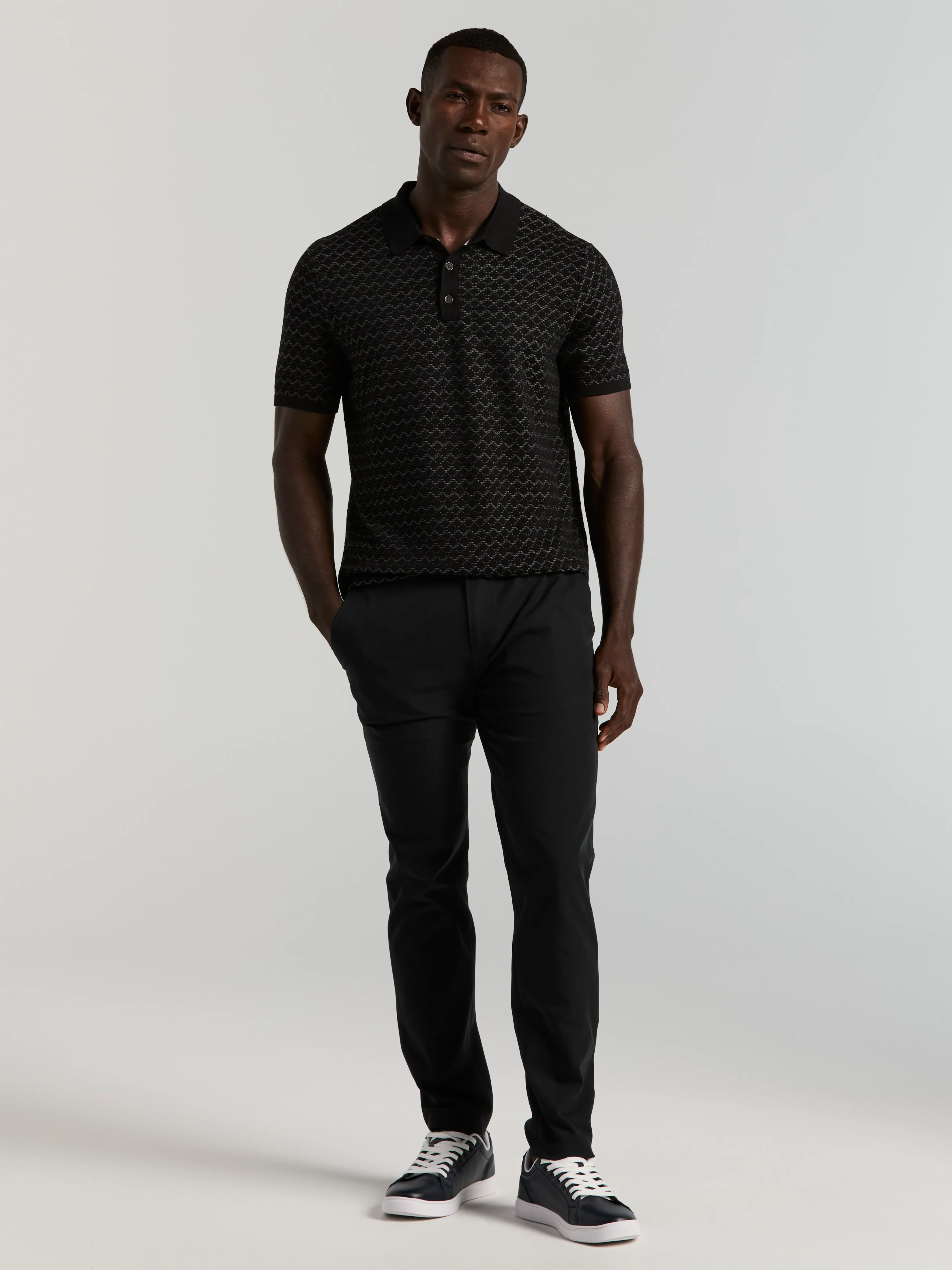 Cotton Jacquard 3 Button Sweater Polo - Image 4