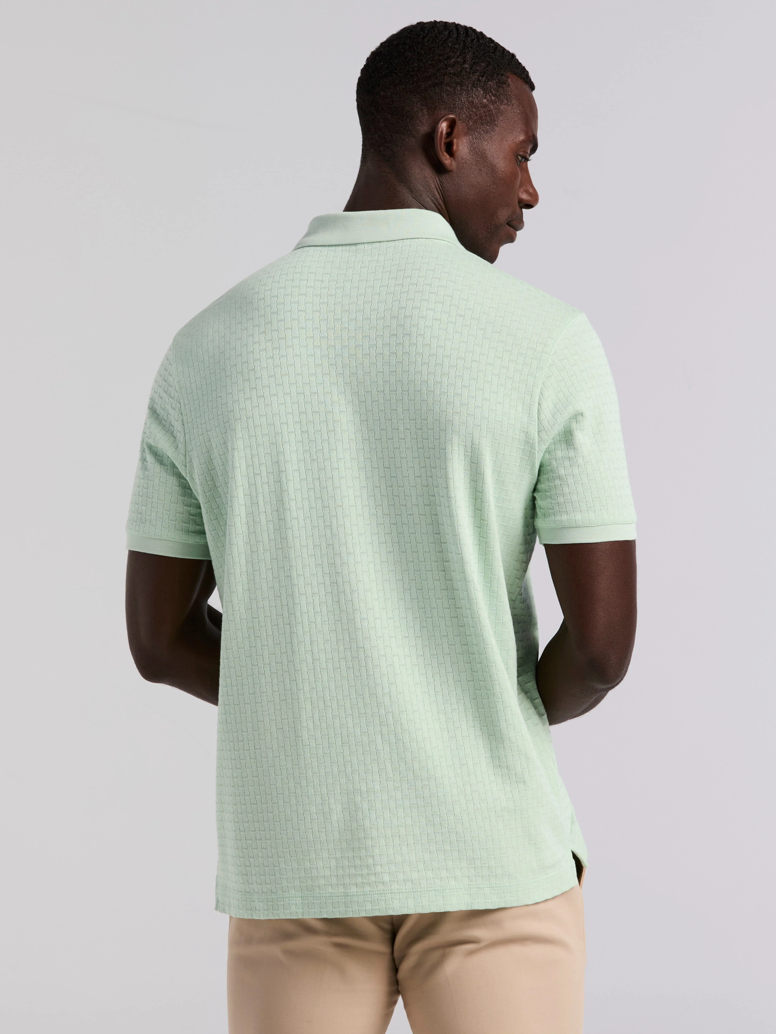 Textured Geometric 3 Button Polo - Image 10