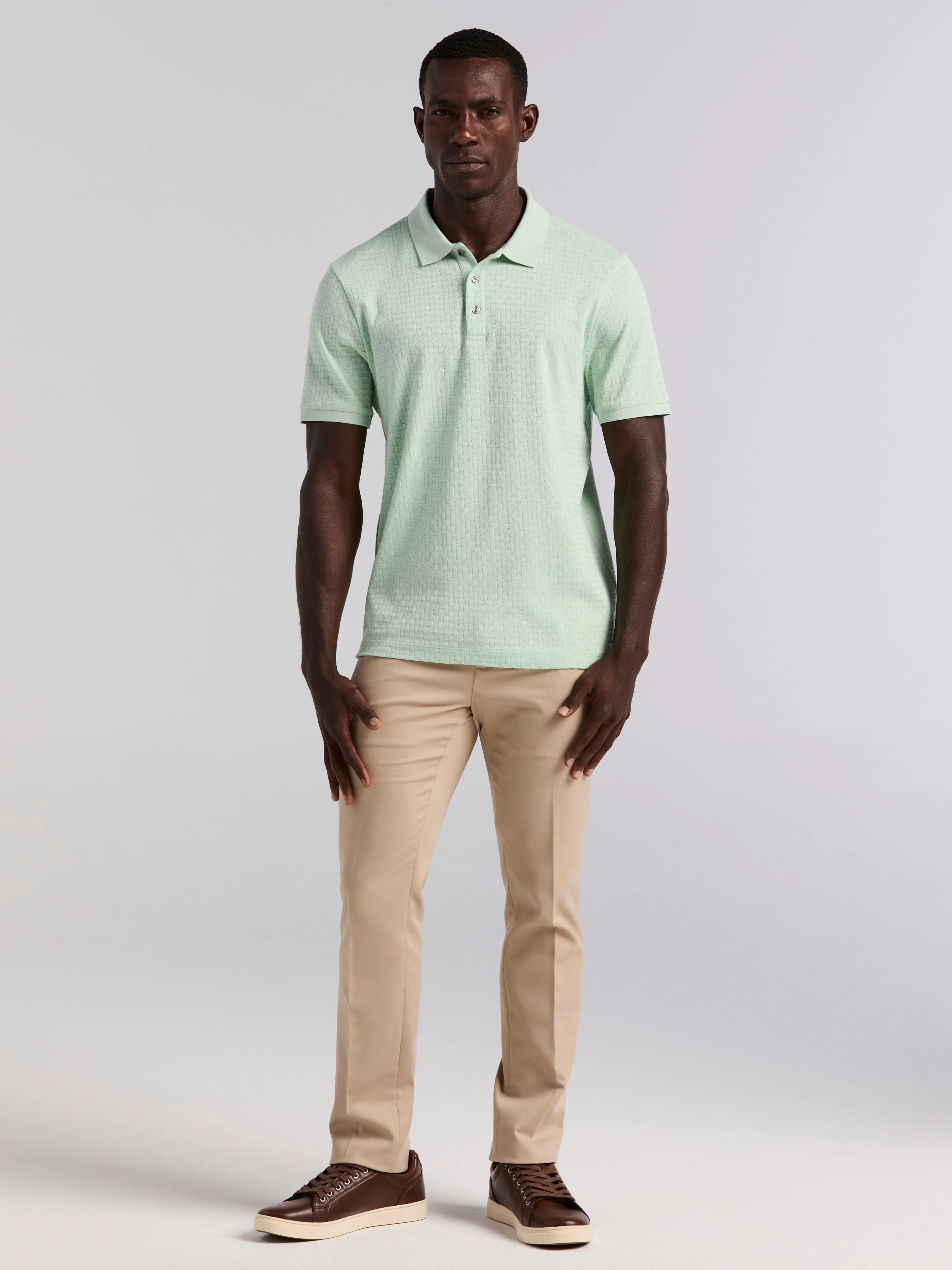 Textured Geometric 3 Button Polo - Image 11