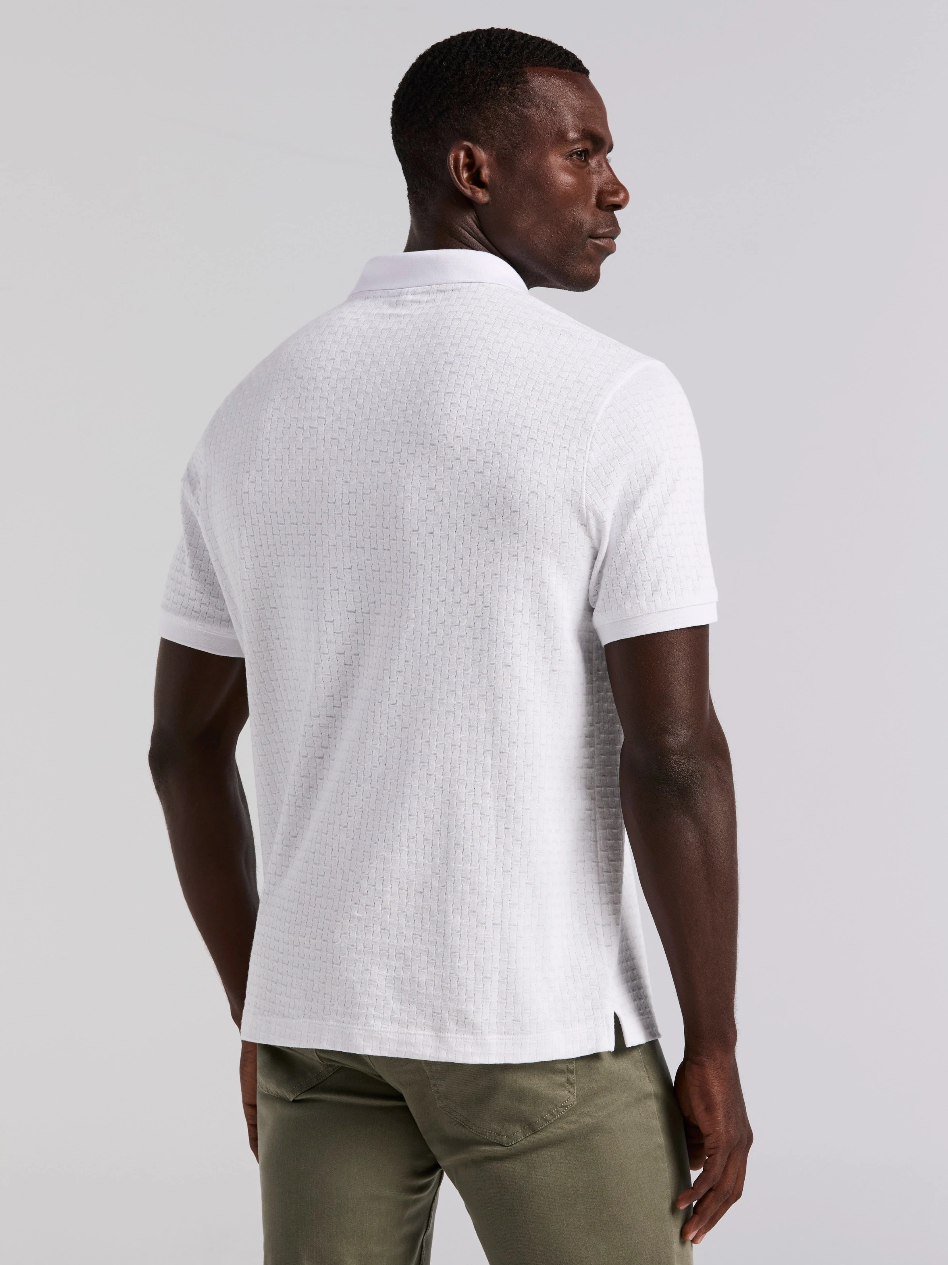 Textured Geometric 3 Button Polo - Image 4