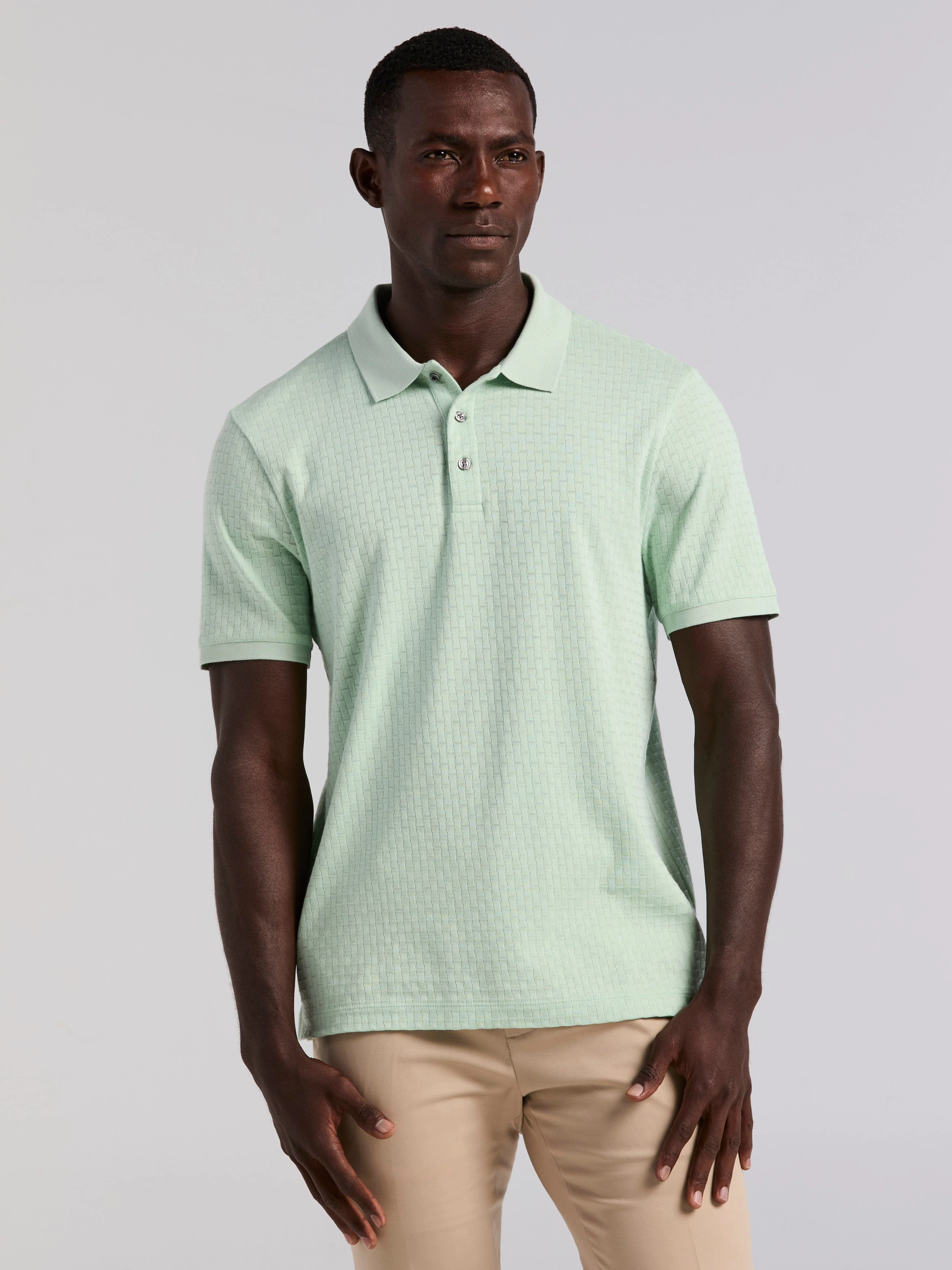 Textured Geometric 3 Button Polo - Image 7
