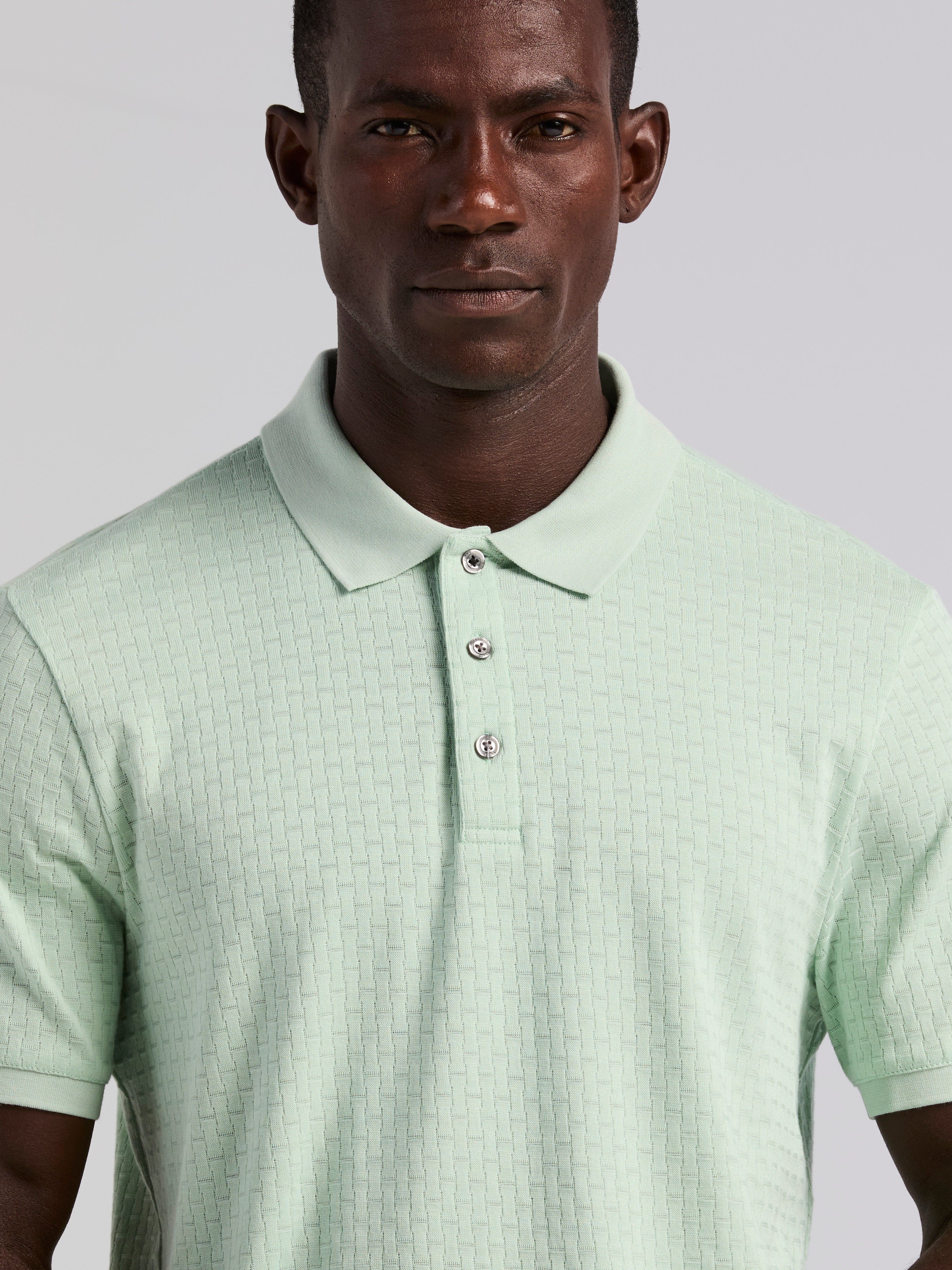 Textured Geometric 3 Button Polo - Image 8