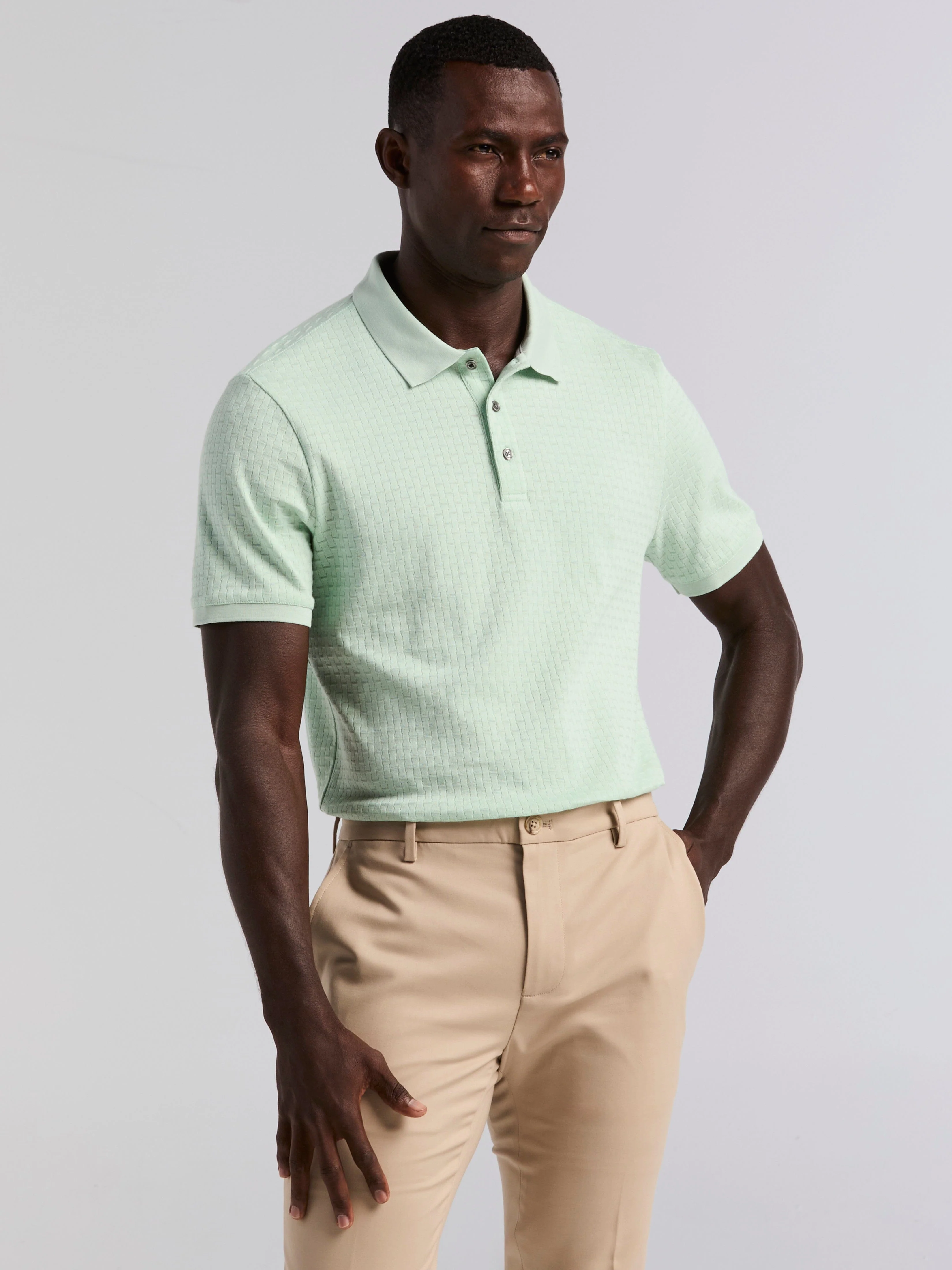 Textured Geometric 3 Button Polo - Image 9