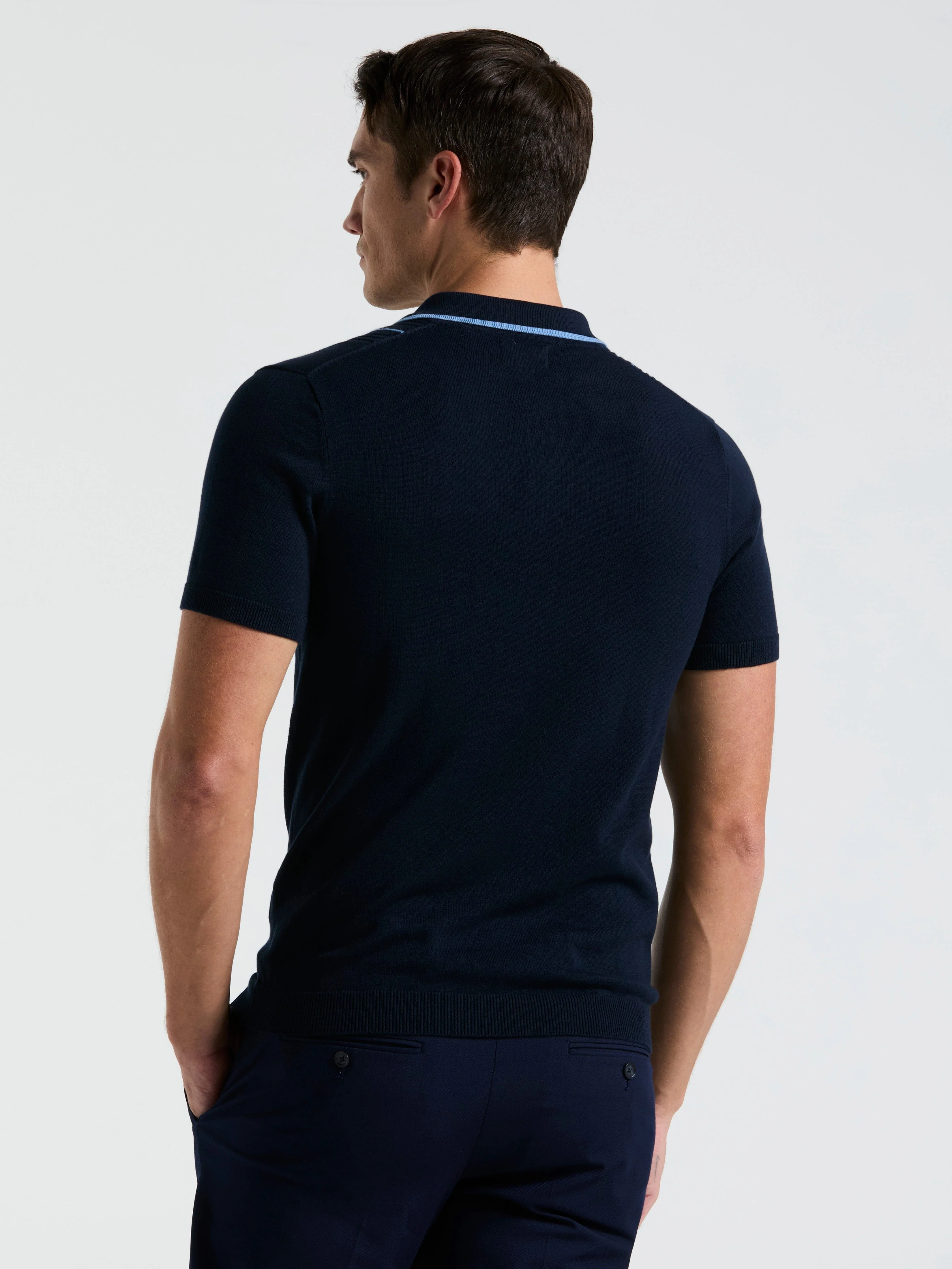 Cotton Mesh Vertical Stripe Print Button Polo - Image 6