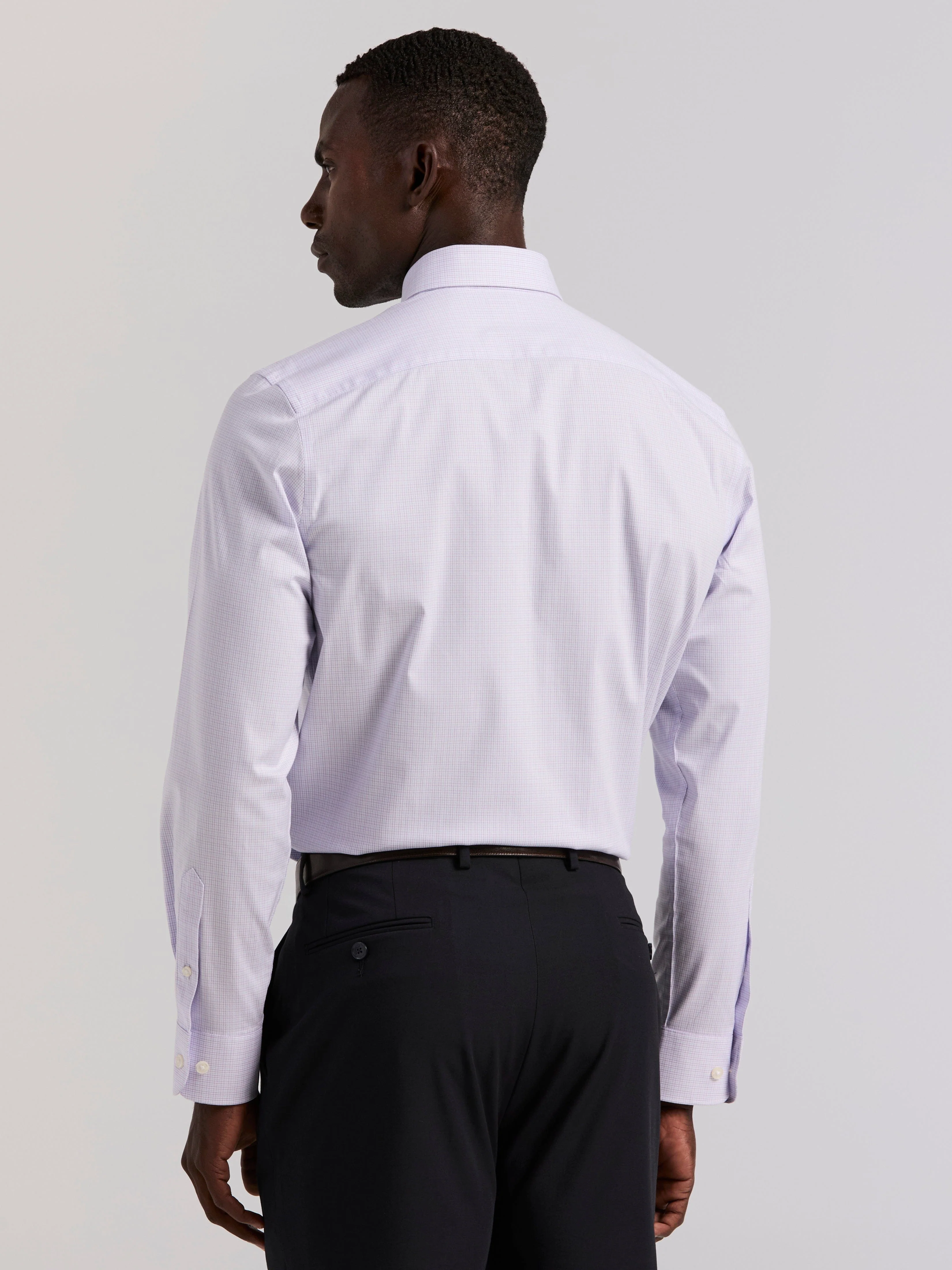 Cotton Mini Plaid Slim Fit Dress Shirt - Image 3