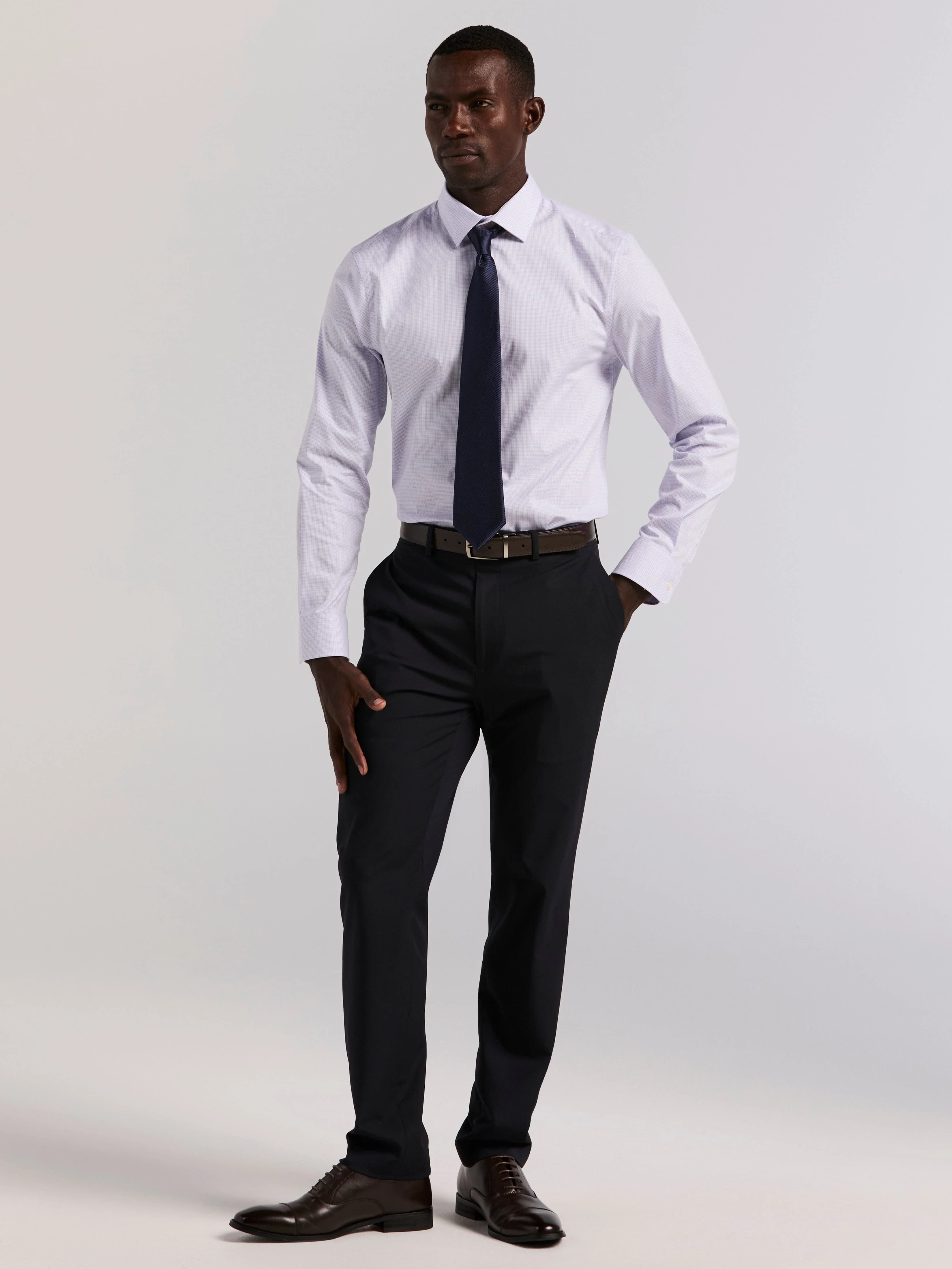 Cotton Mini Plaid Slim Fit Dress Shirt - Image 4