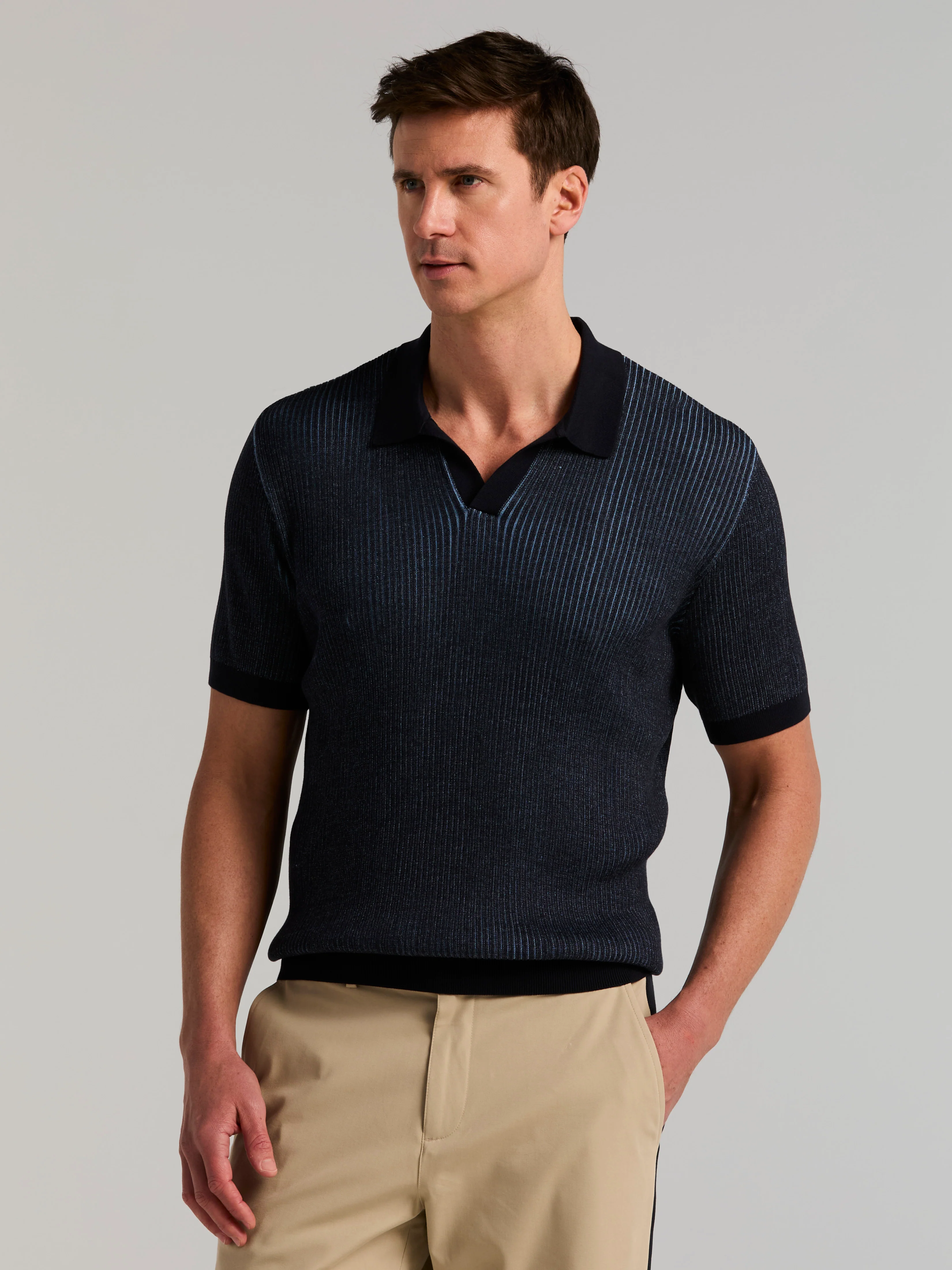Cotton Modal Bi-Color Open Polo Sweater