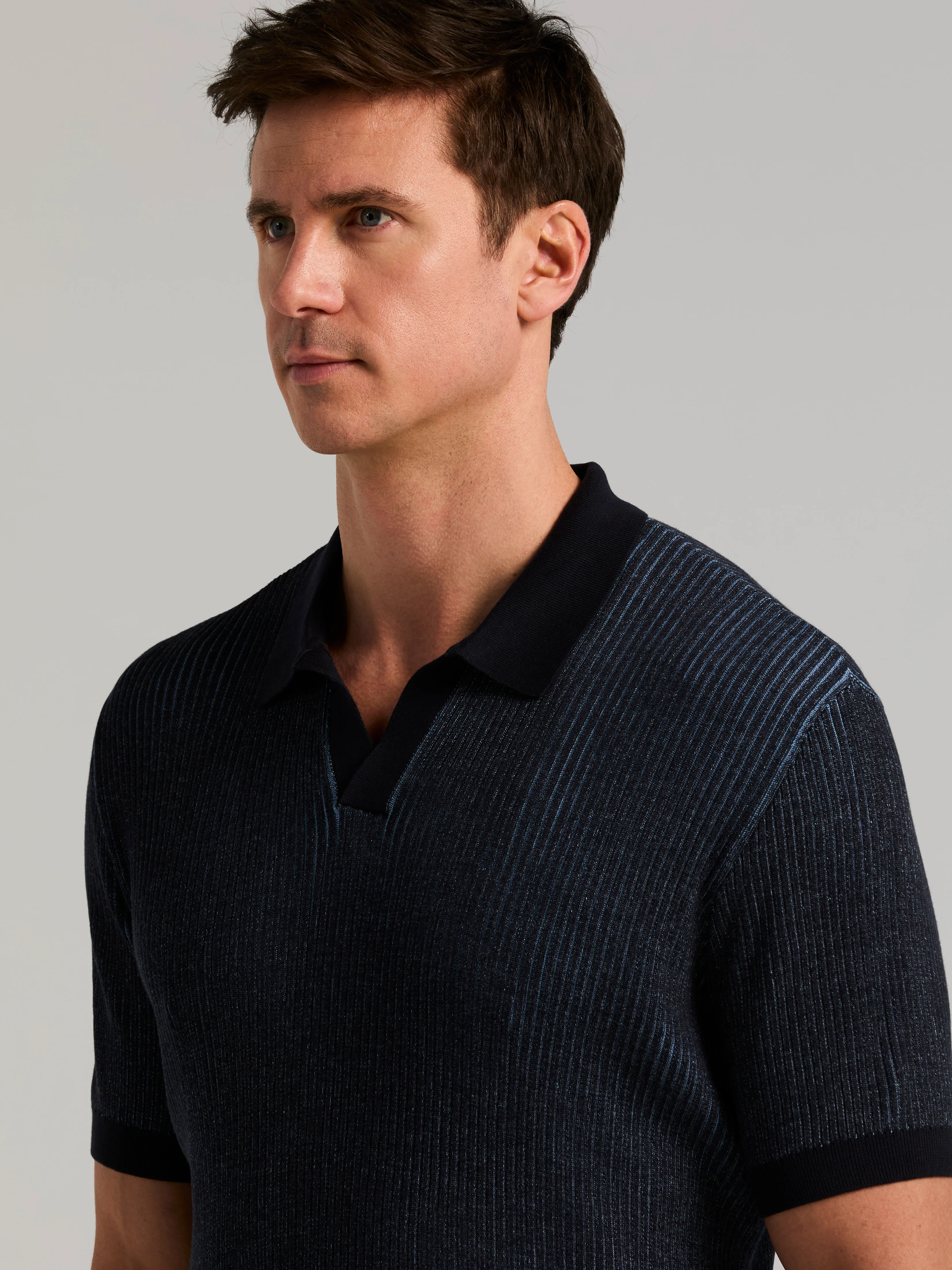 Cotton Modal Bi-Color Open Polo Sweater - Image 2