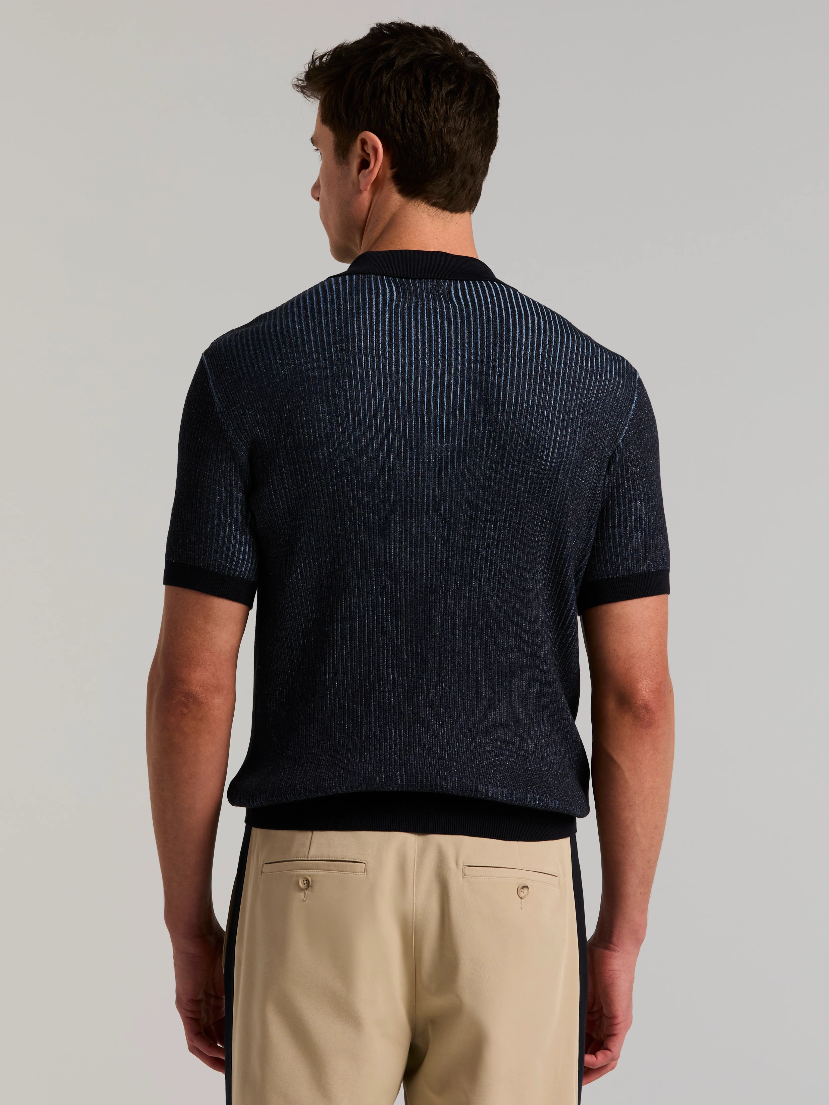 Cotton Modal Bi-Color Open Polo Sweater - Image 4