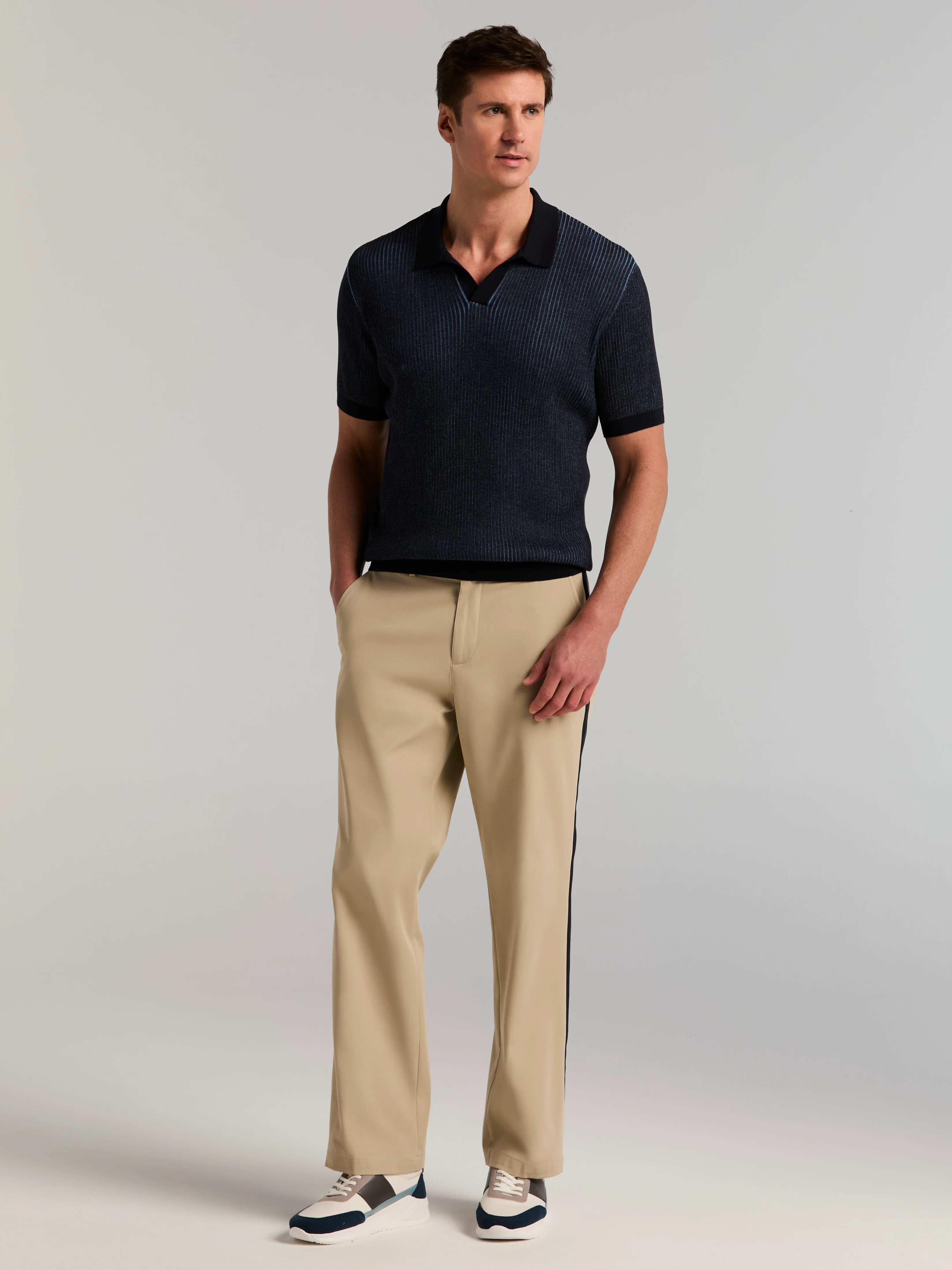 Cotton Modal Bi-Color Open Polo Sweater - Image 5
