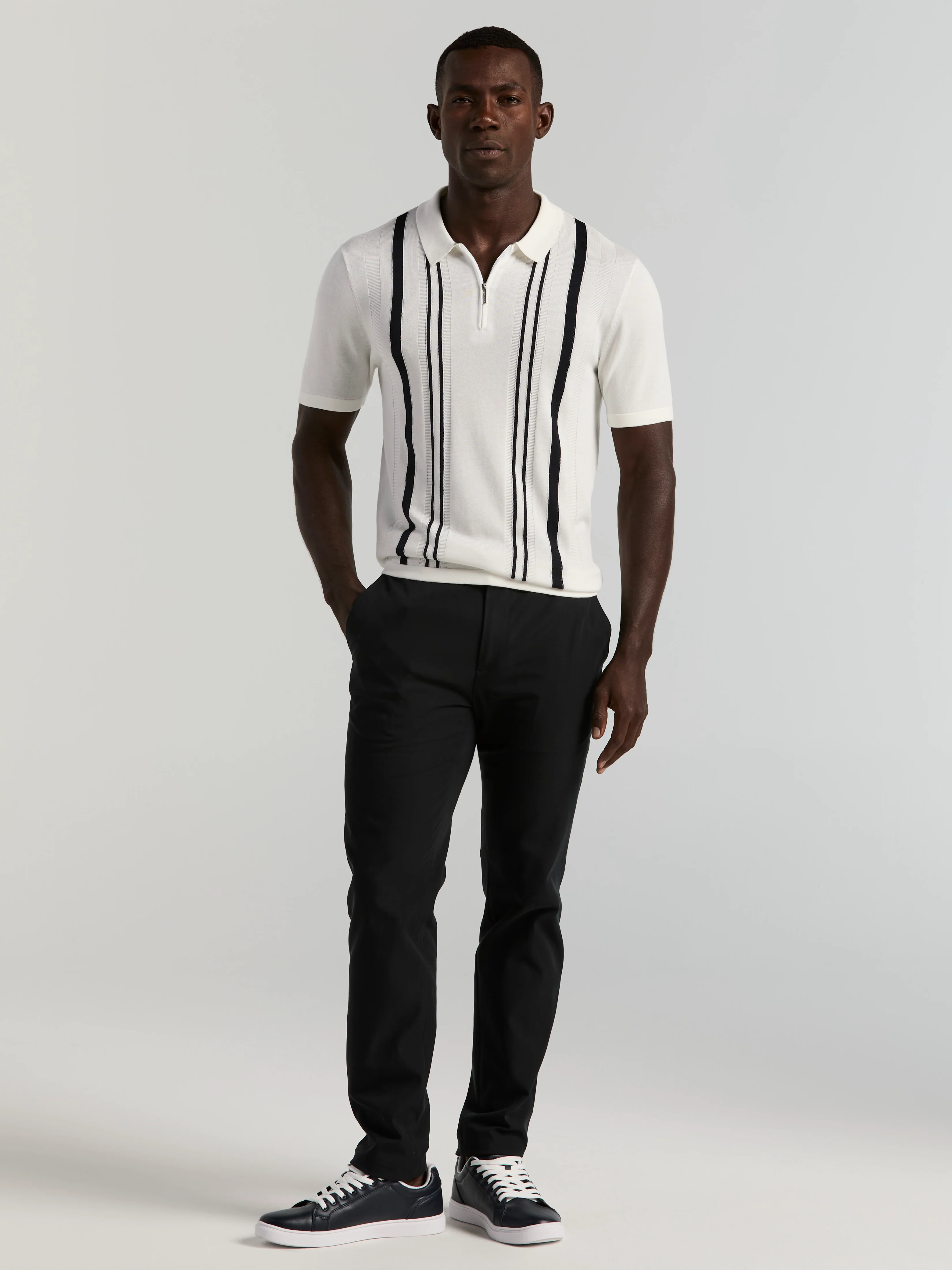 Cotton Modal Striped Zip Sweater Polo - Image 5