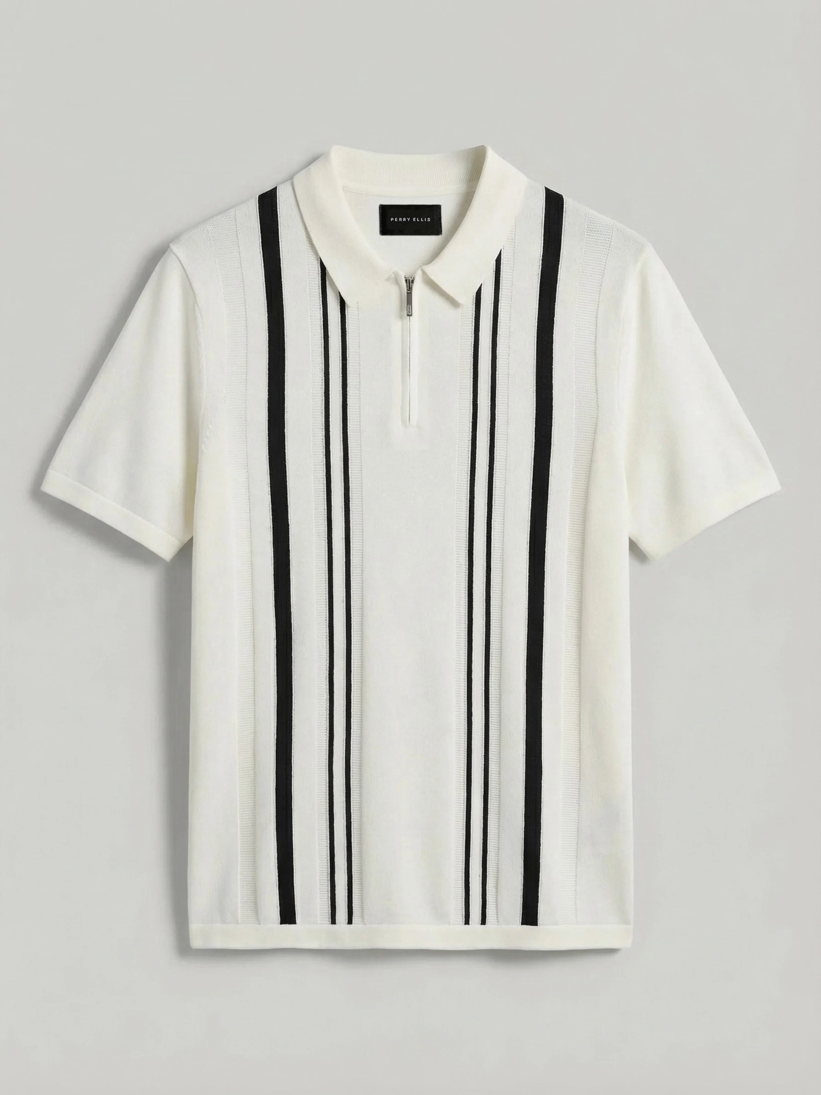 Cotton Modal Striped Zip Sweater Polo - Image 6
