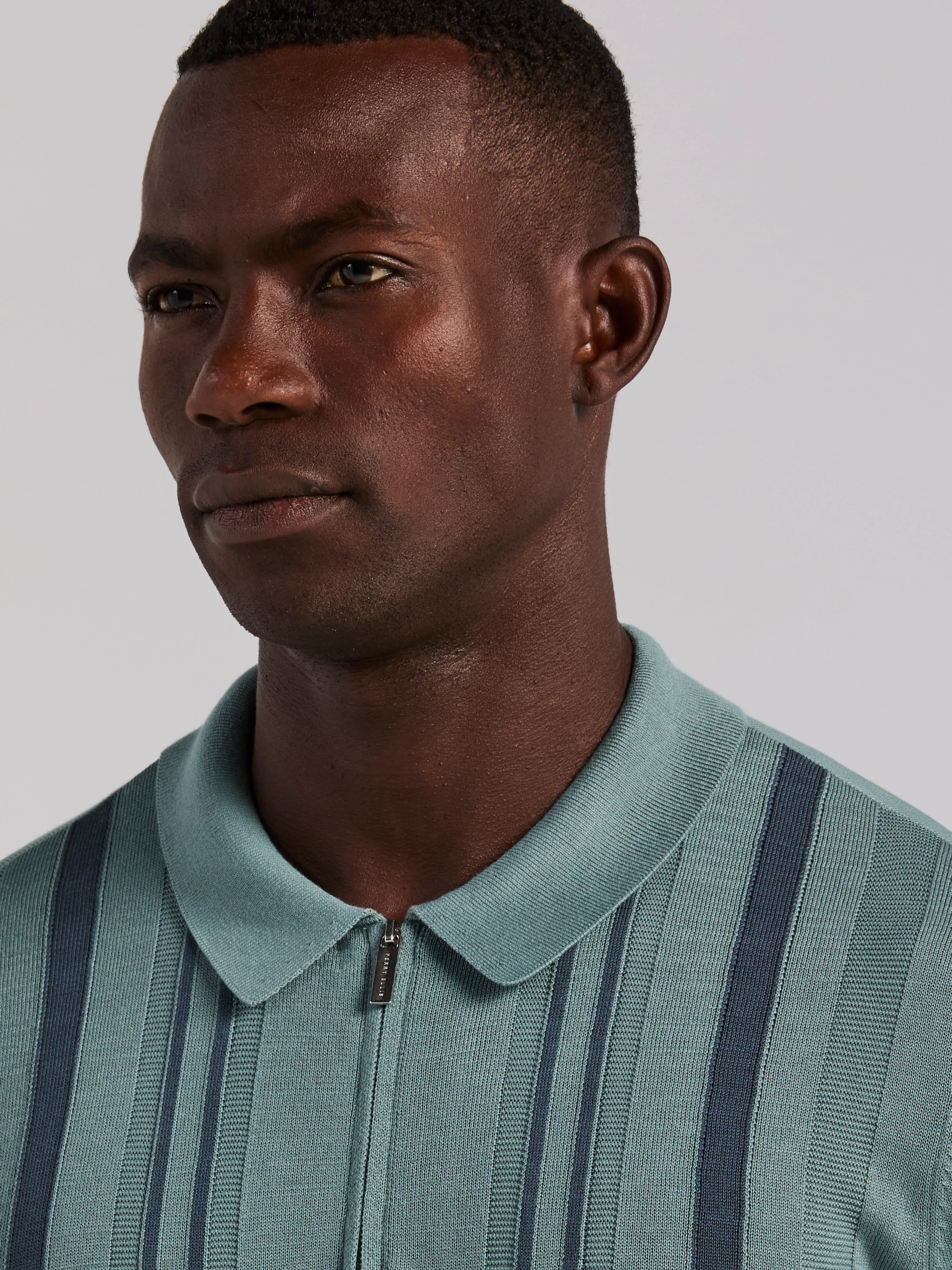 Cotton Modal Striped Zip Sweater Polo - Image 8