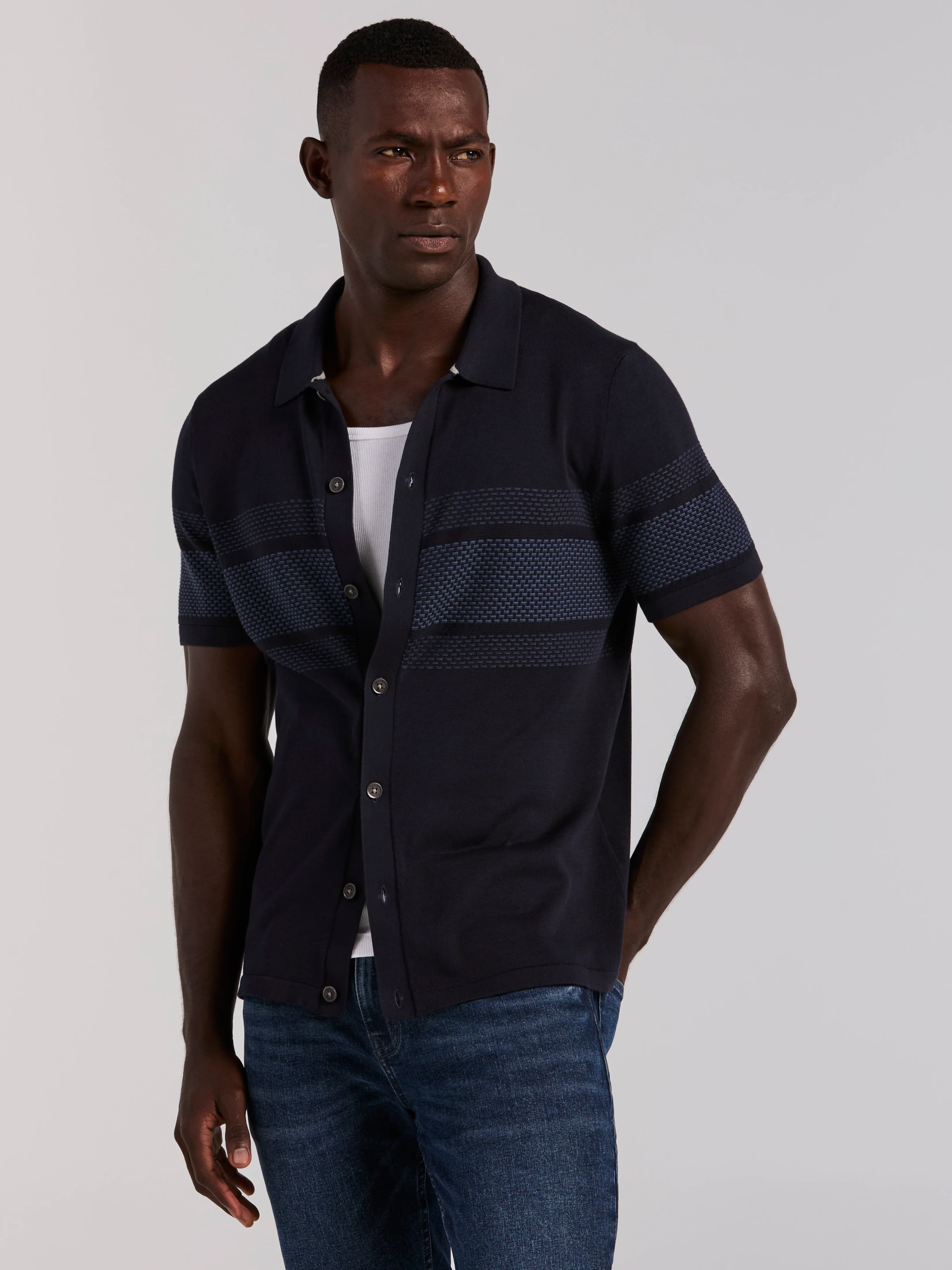 Cotton Modal Textured Button Front Sweater - Image 3