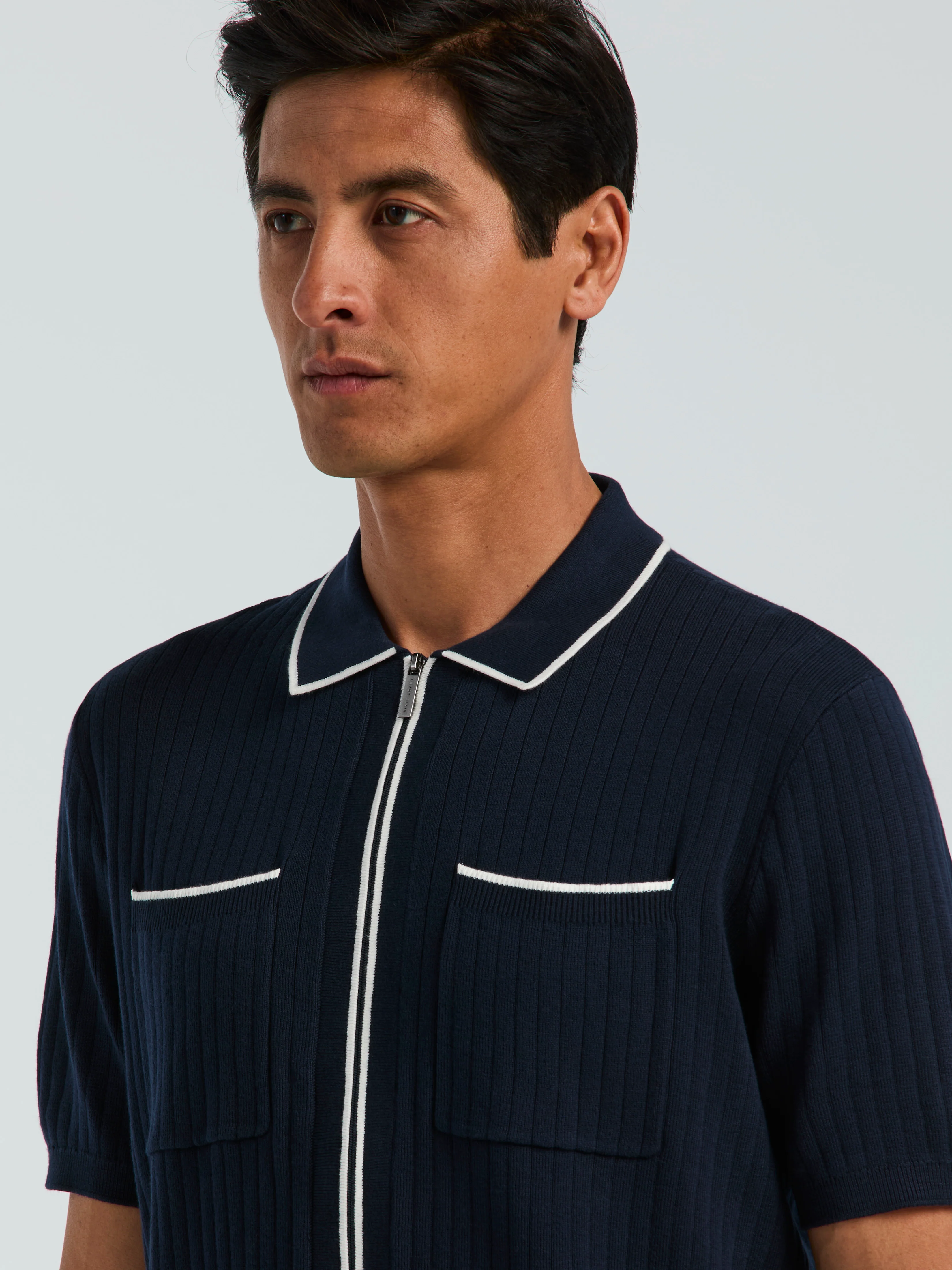 Cotton Tipped Ribbed Full Zip Sweater - Image 2