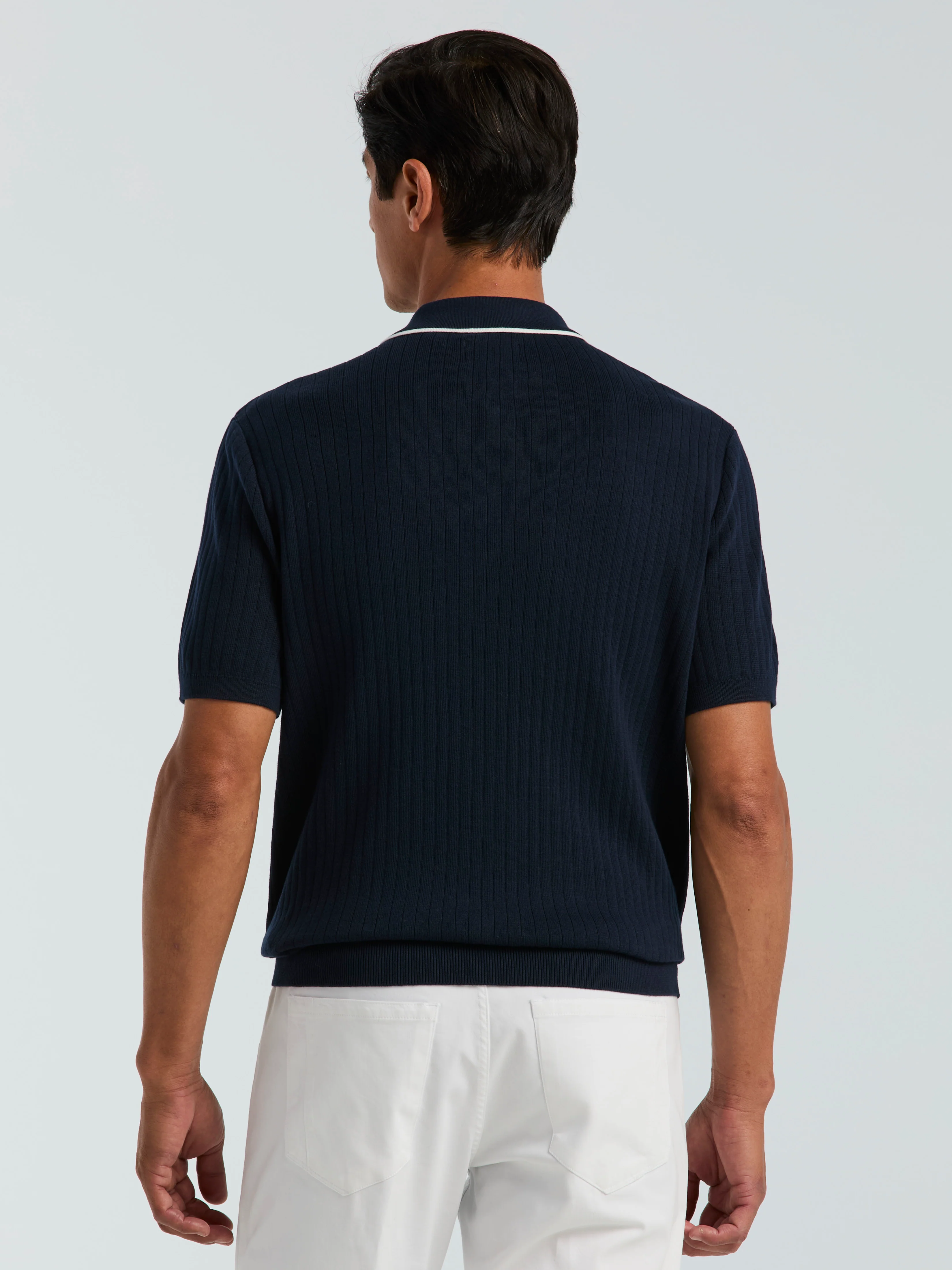 Cotton Tipped Ribbed Full Zip Sweater - Image 4