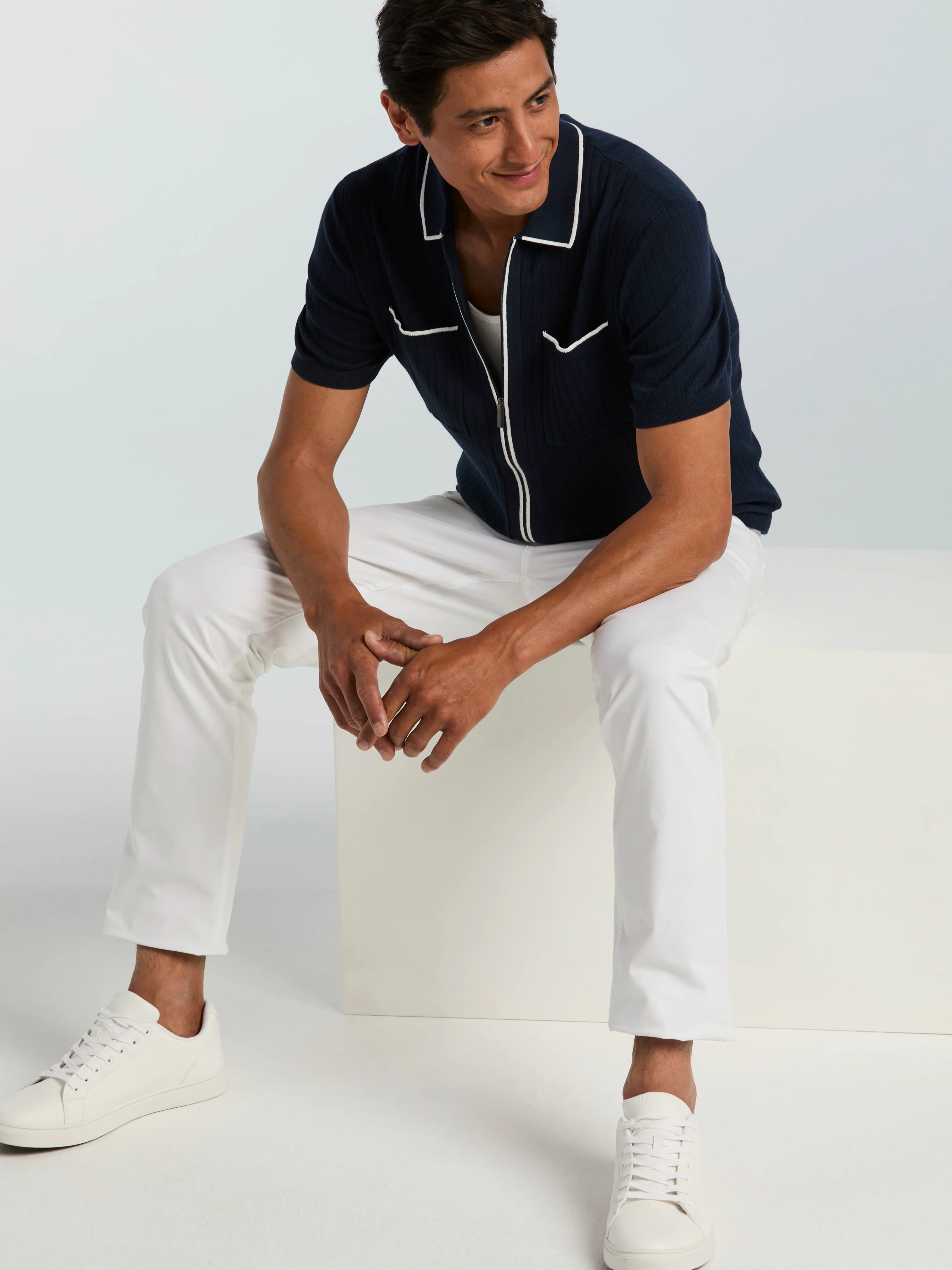 Cotton Tipped Ribbed Full Zip Sweater - Image 5