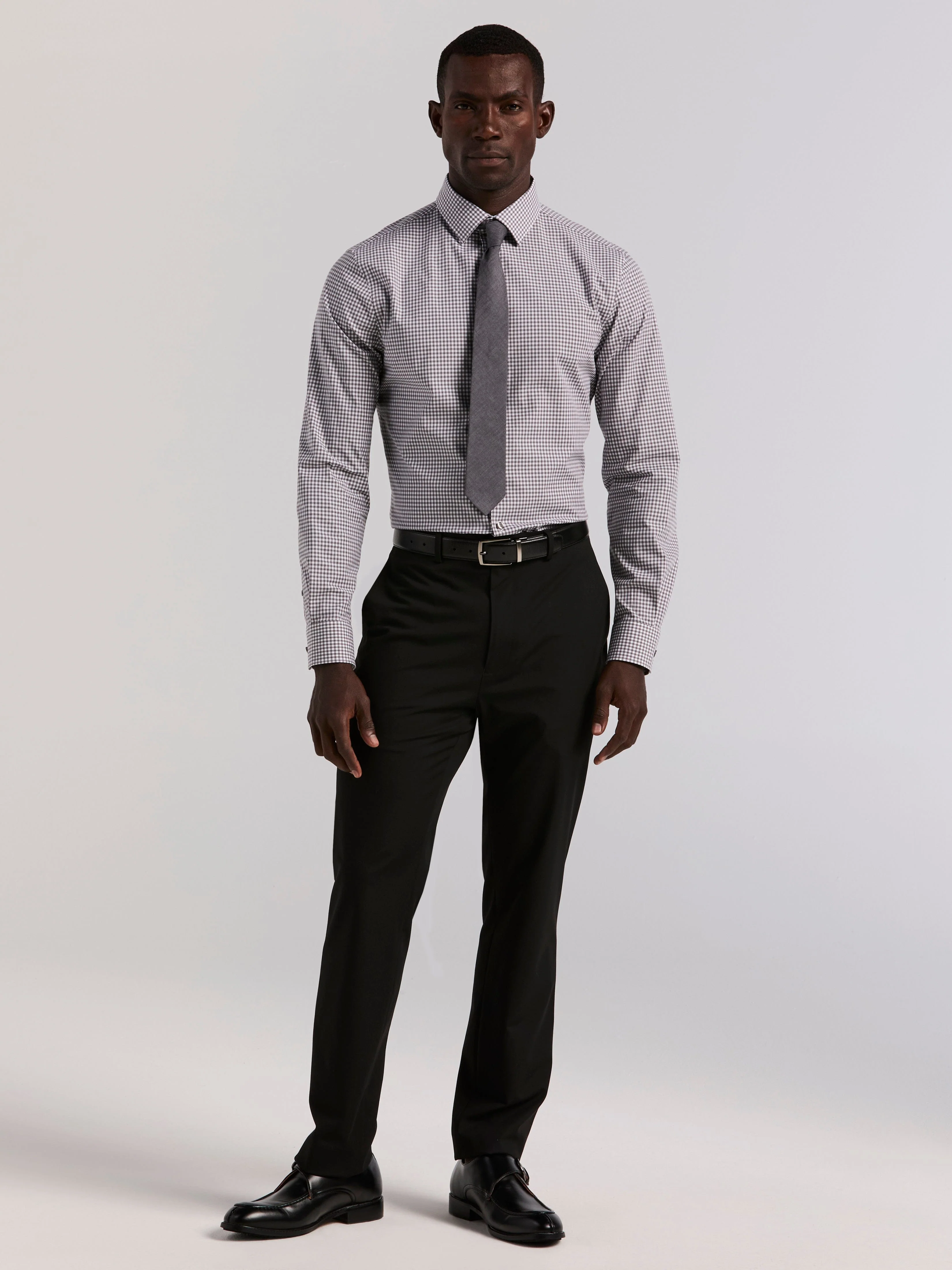 Slim Fit Gingham Cotton Dress Shirt - Image 4