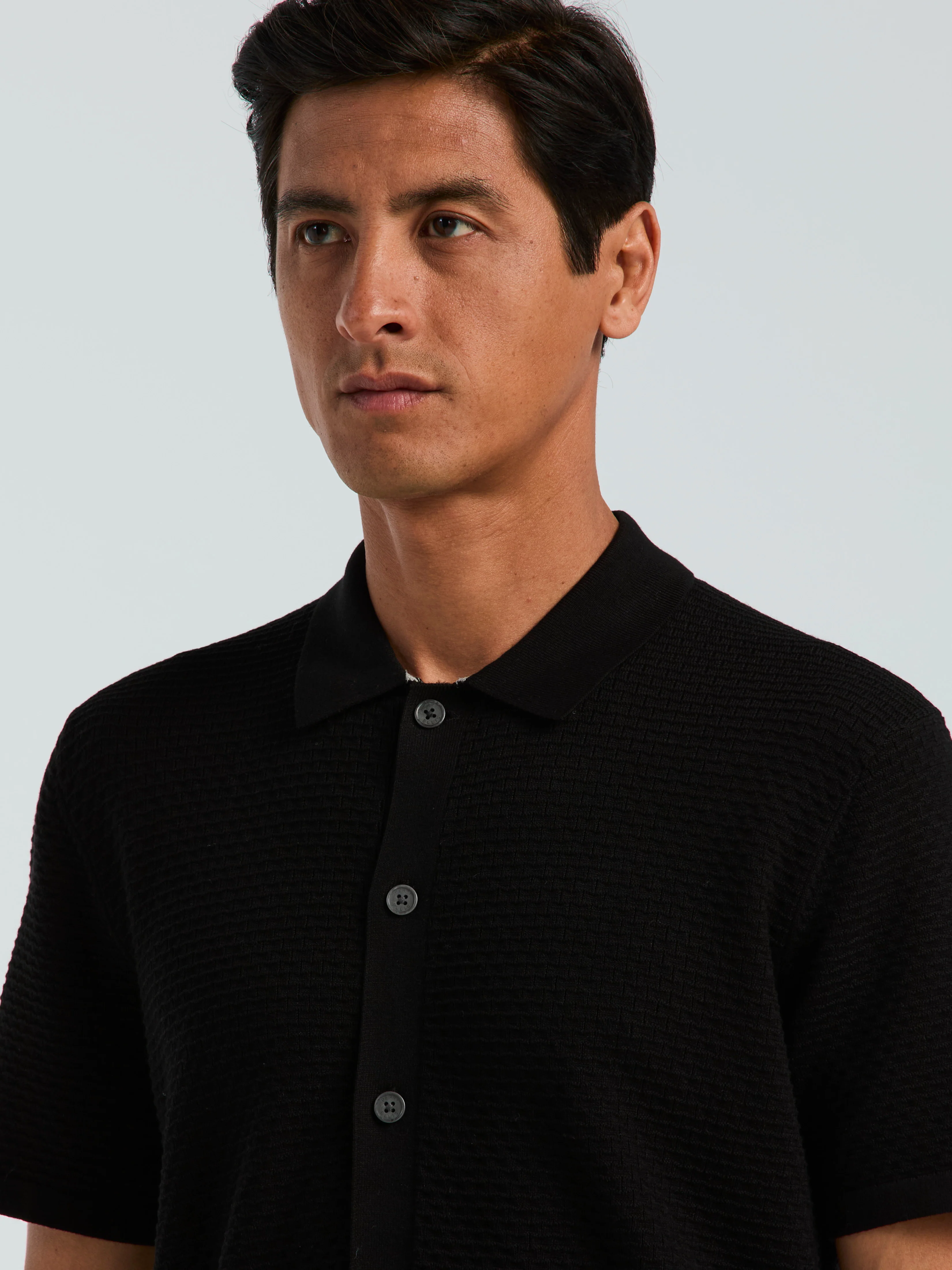 Cotton Wavy Knit Button Front Sweater - Image 2
