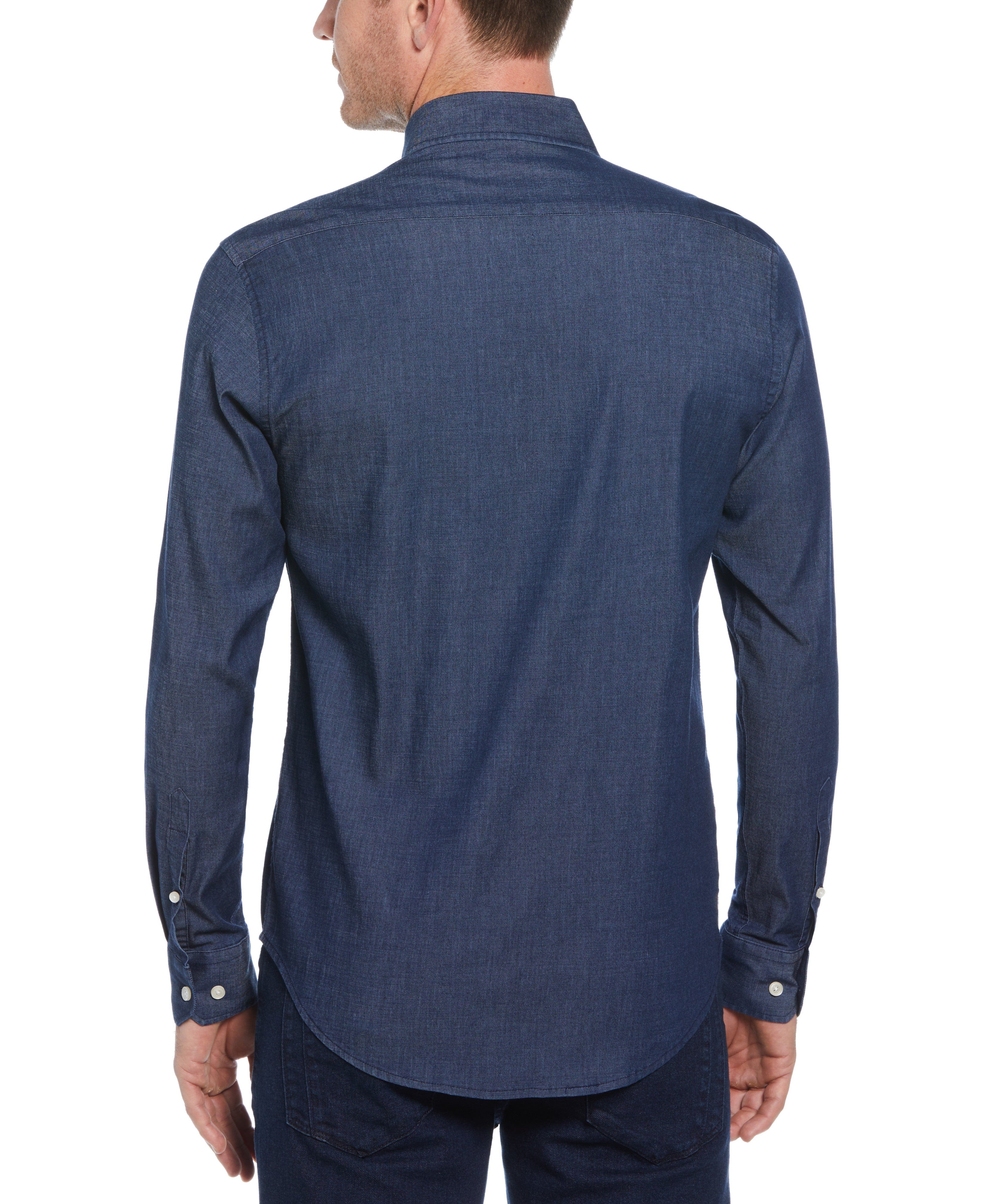 Slim Fit Denim-Like Button Down Woven Shirt - Image 2