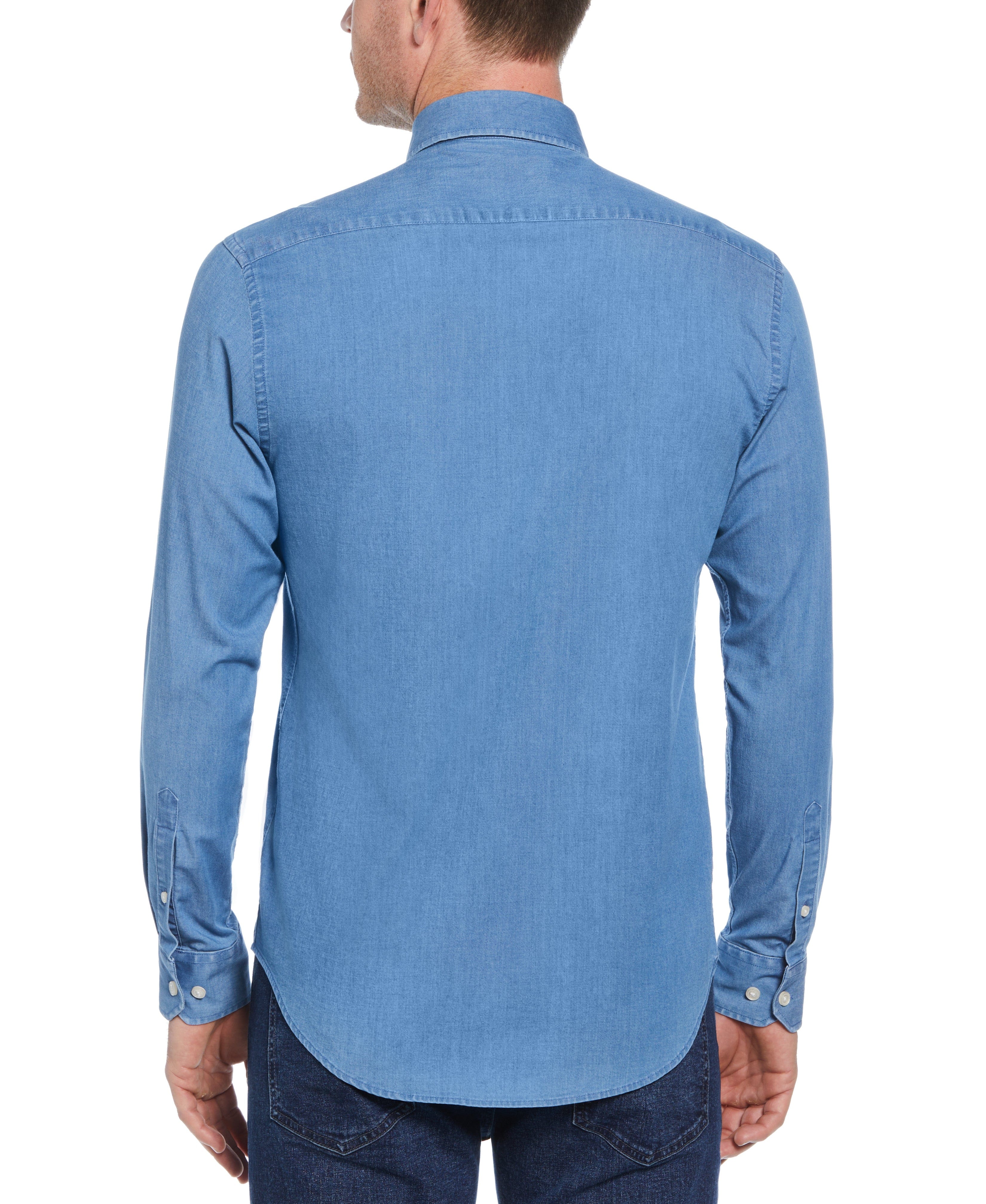 Slim Fit Denim-Like Button Down Woven Shirt - Image 2