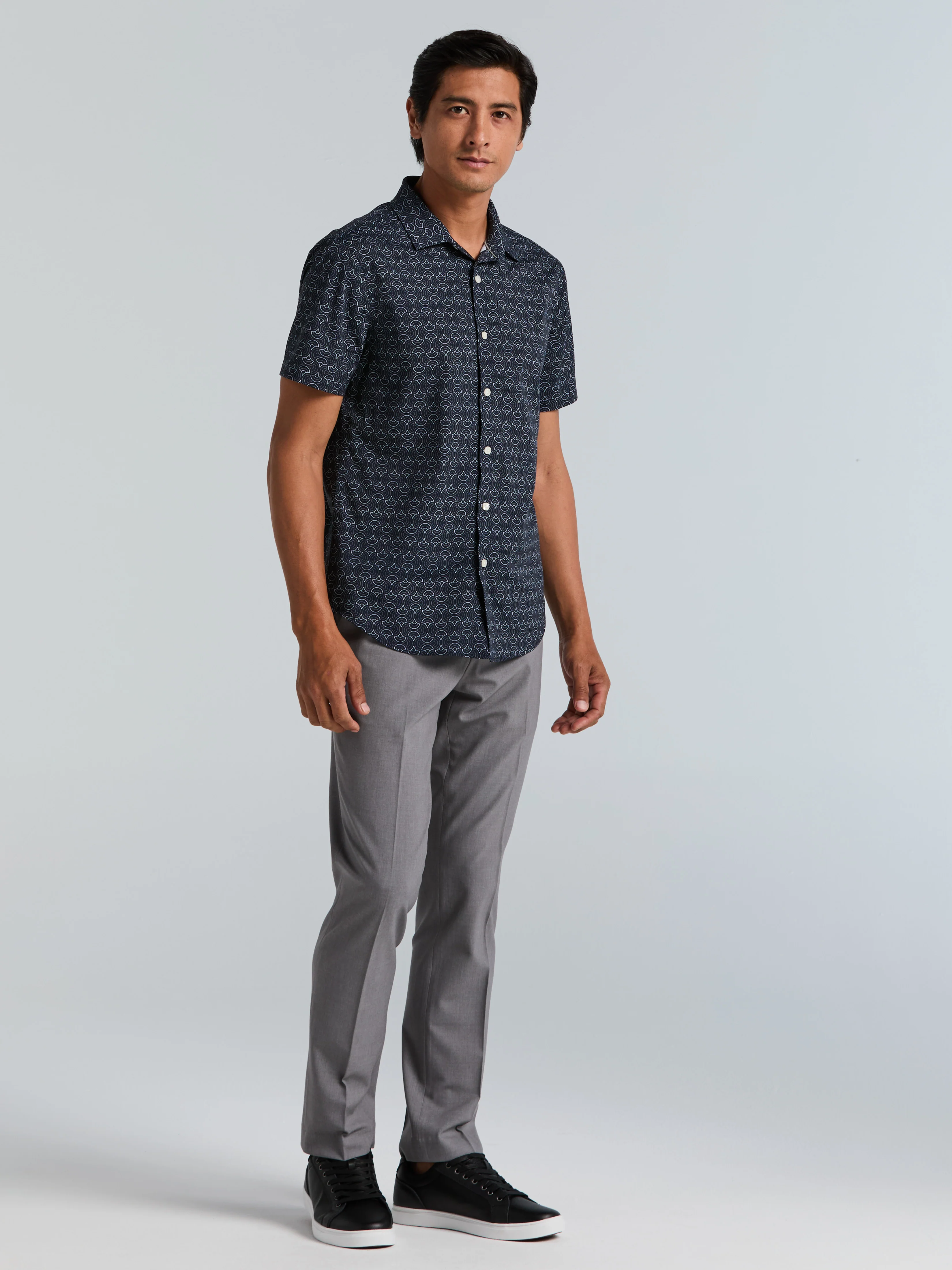 Dotted Wave Print Slim Fit Total Stretch Shirt - Image 5
