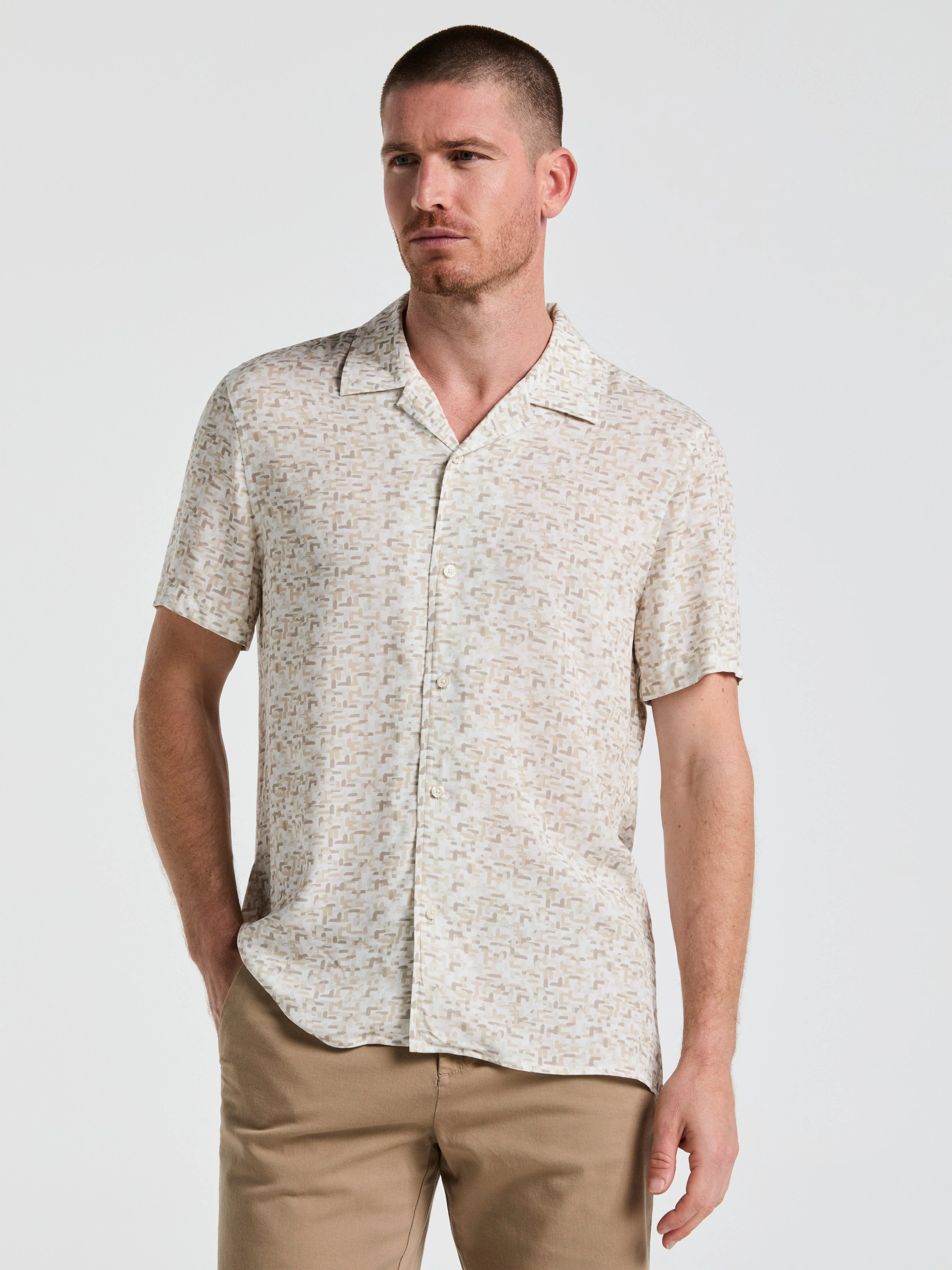 EcoVeroâ„¢ Brushstroke Print Camp Collar Shirt