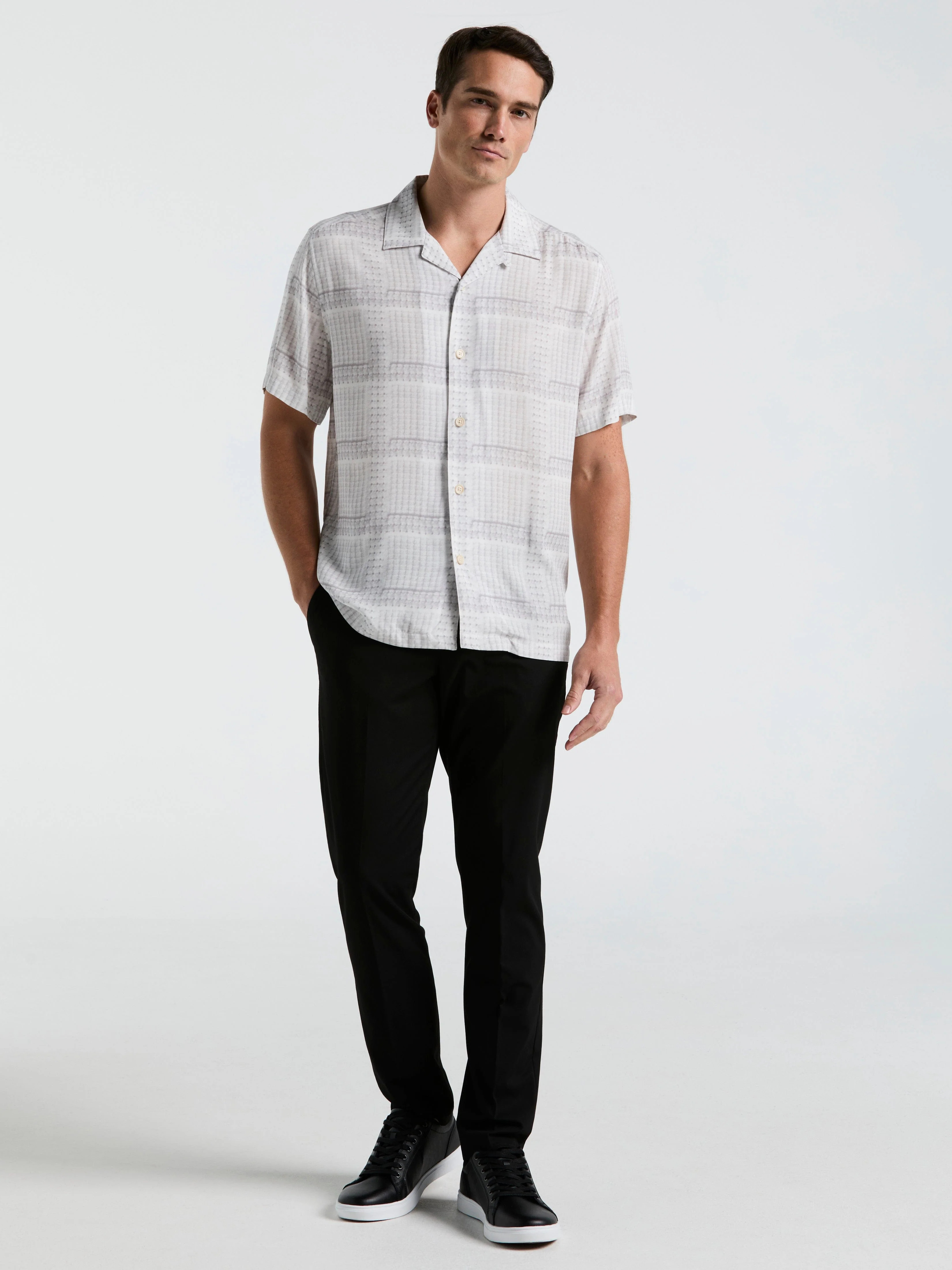 EcoVero™ Camp Collar Textured Print Shirt - Image 4