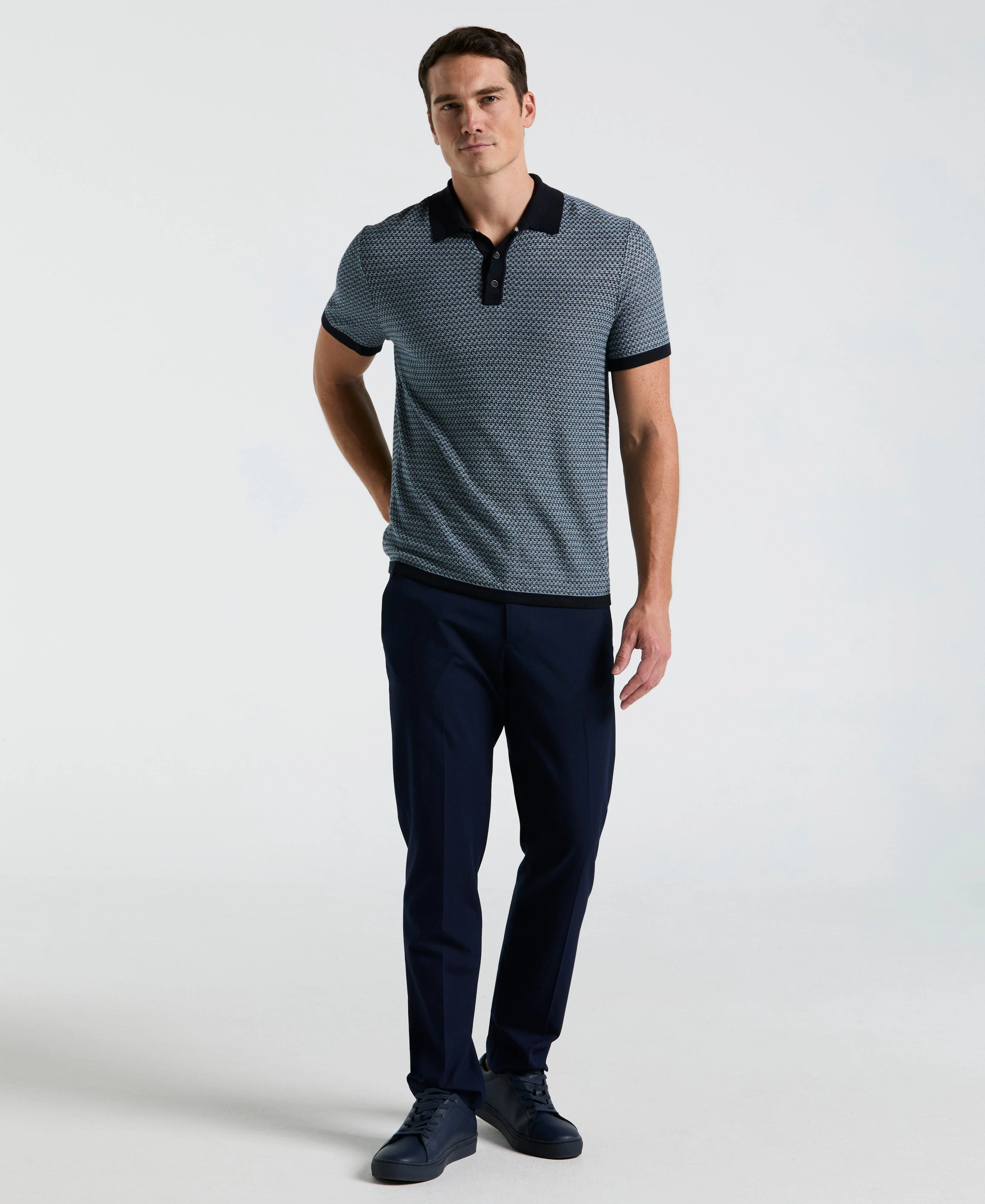 Geo Textured Stitch Polo Sweater - Image 4