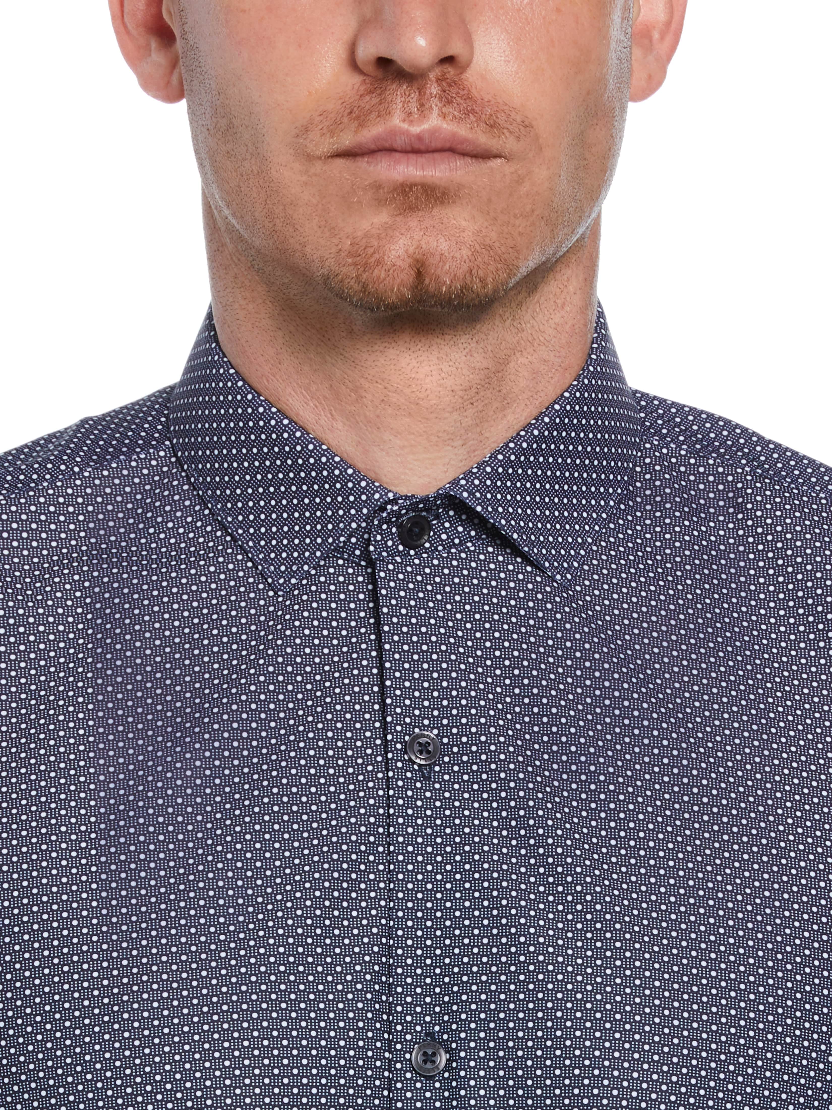 Slim Fit Knit Black and White Dot Dress Shirt - Image 3