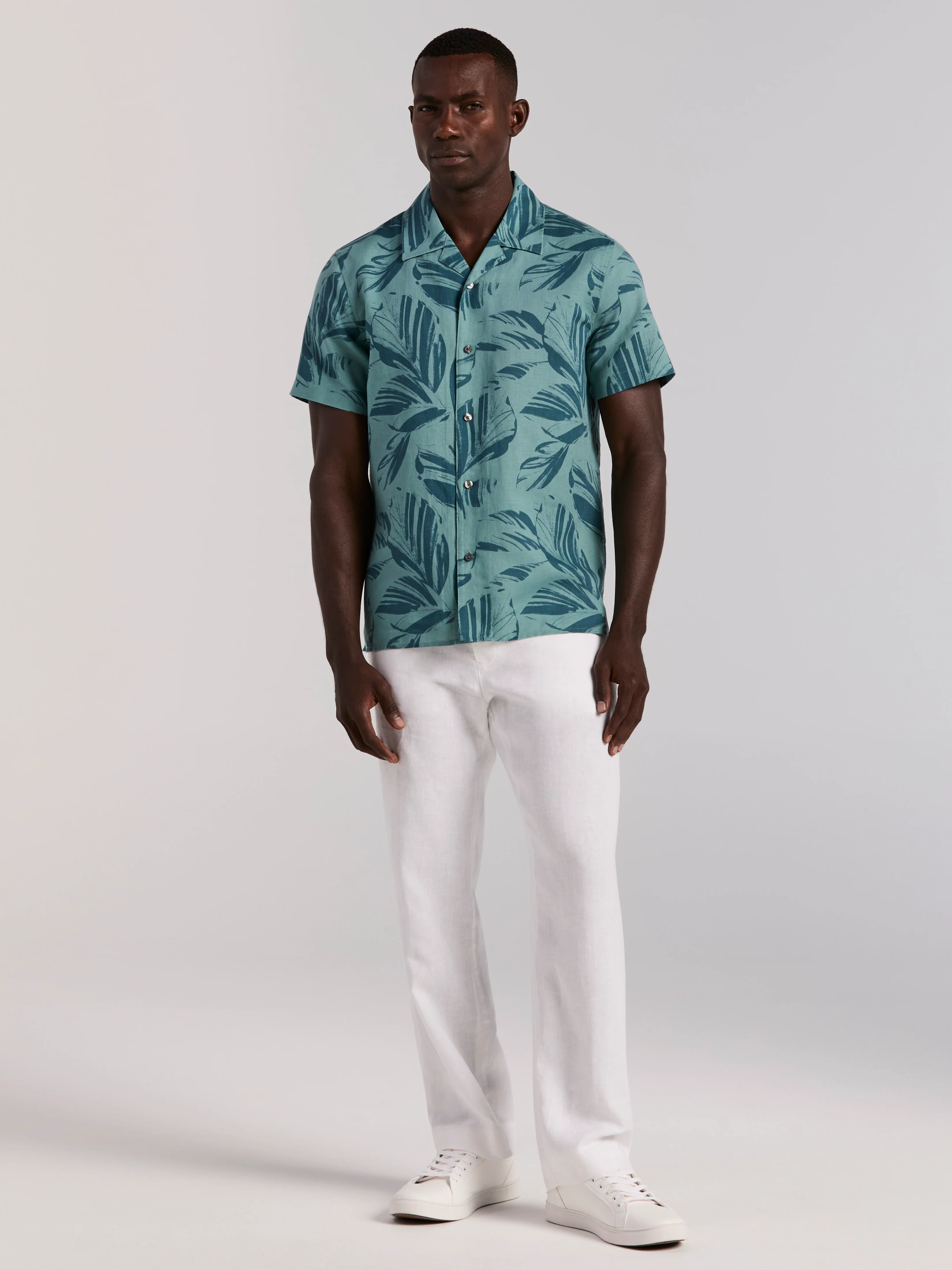 Leaf Print Camp Collar Shirt - Image 10