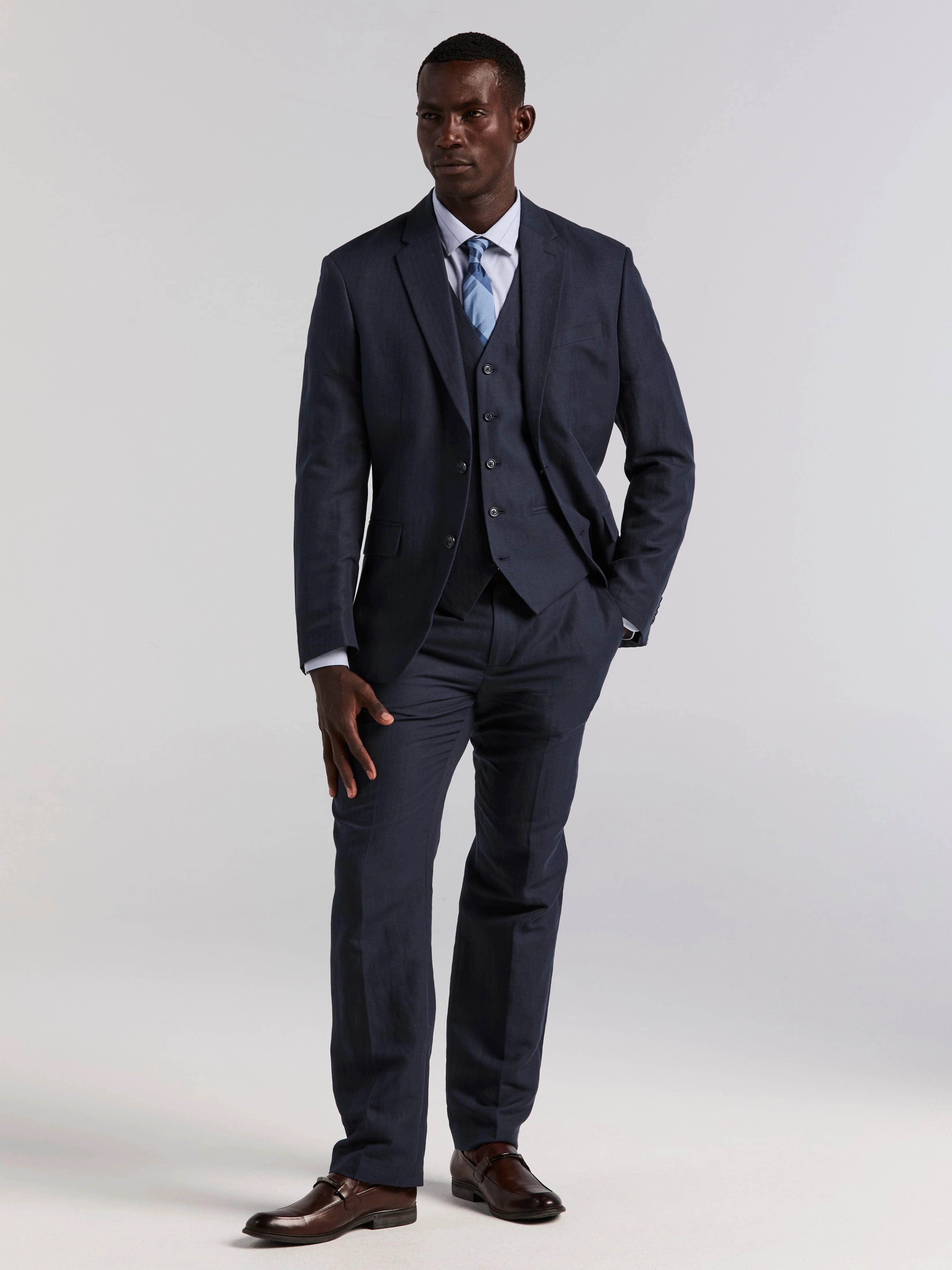 Linen Blend Herringbone Suit Jacket - Image 4