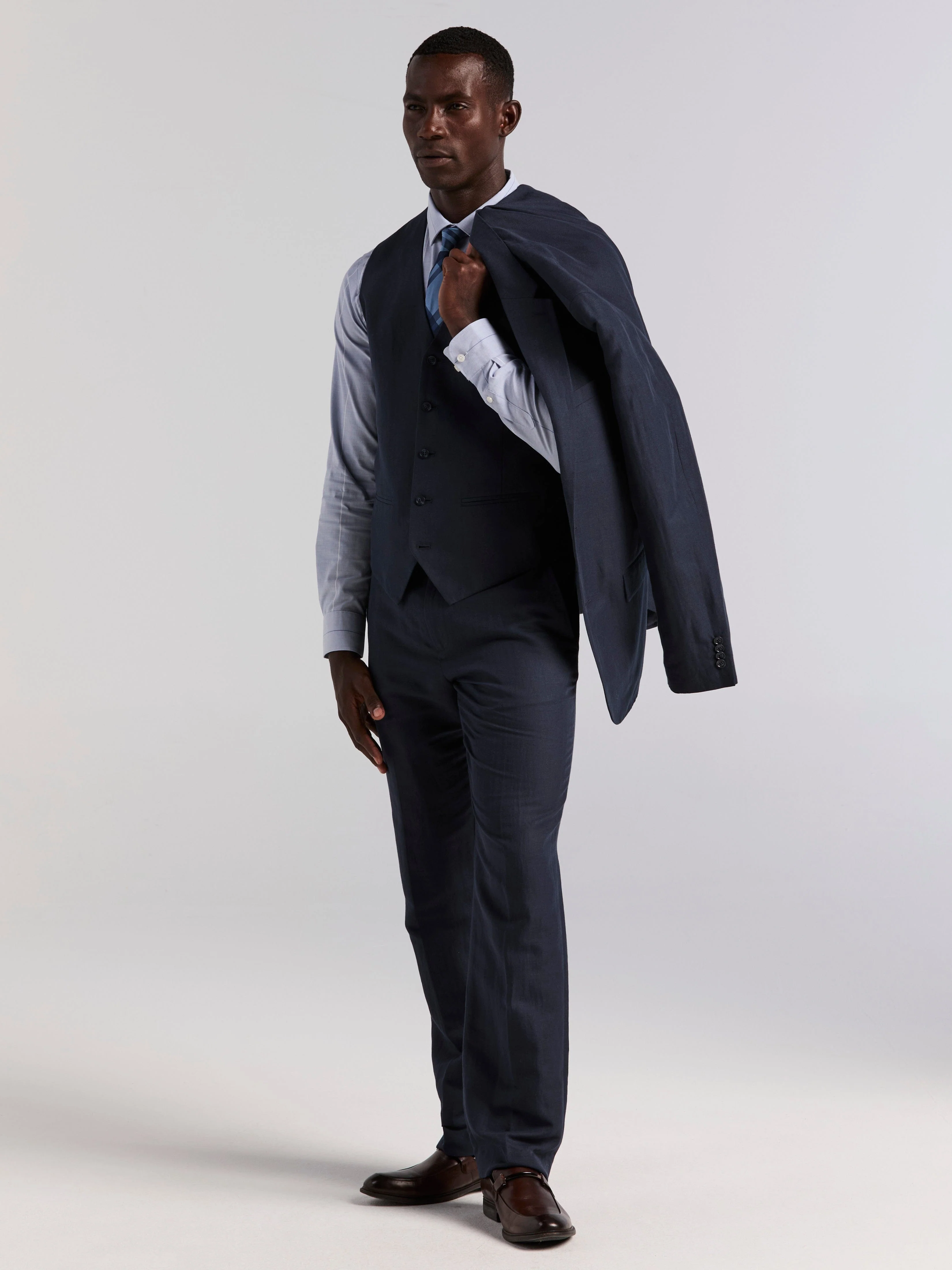 Linen Blend Herringbone Suit Jacket - Image 5