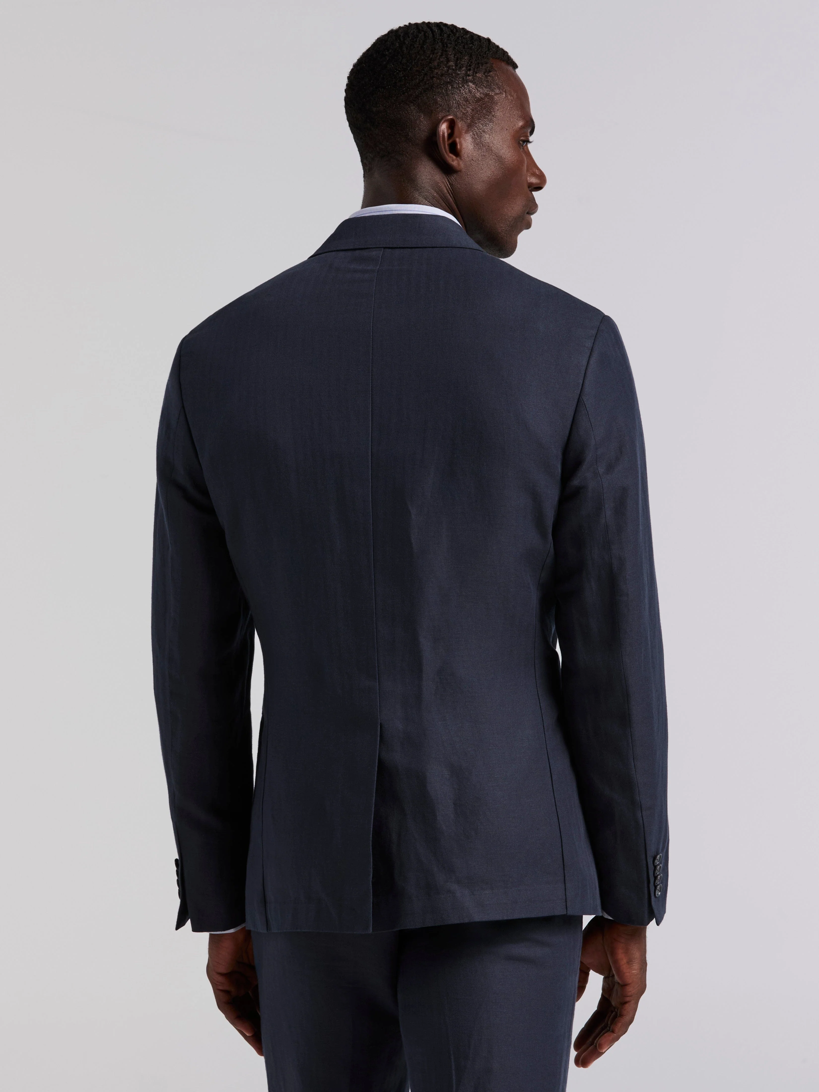 Linen Blend Herringbone Suit Jacket - Image 3