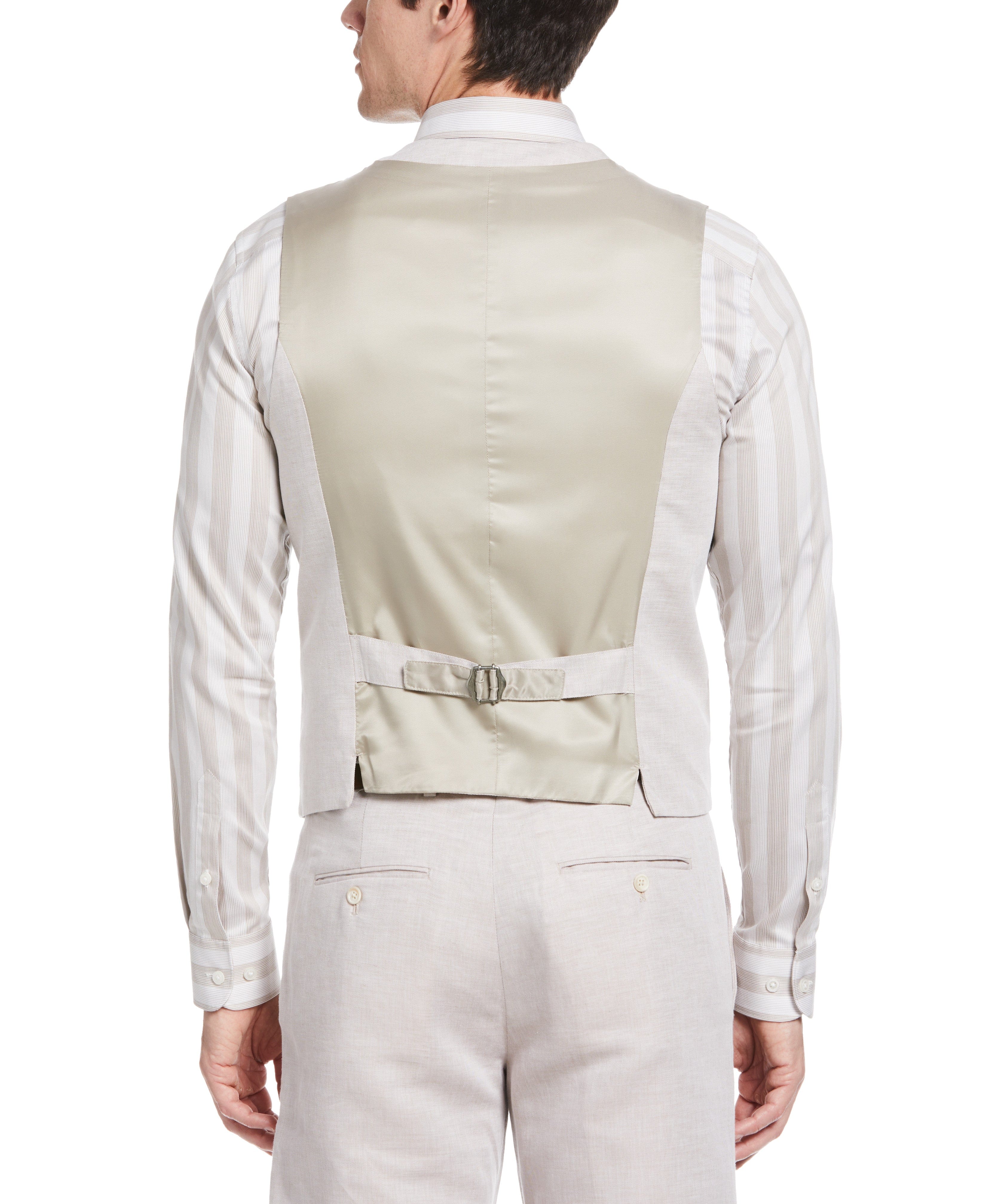 Linen Blend Solid Twill Vest - Beige - Image 2