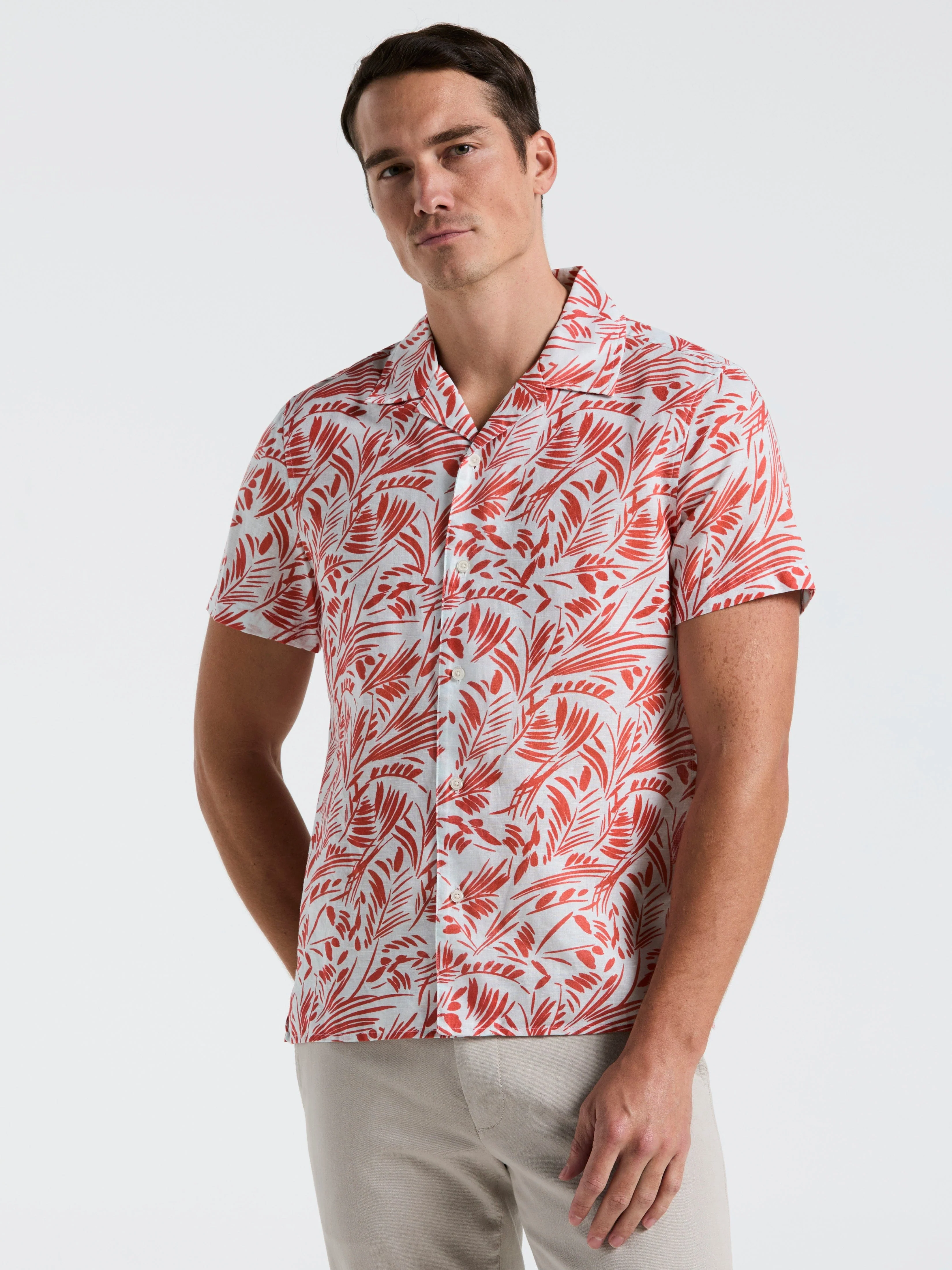 Linen Abstract Leaf Print Shirt